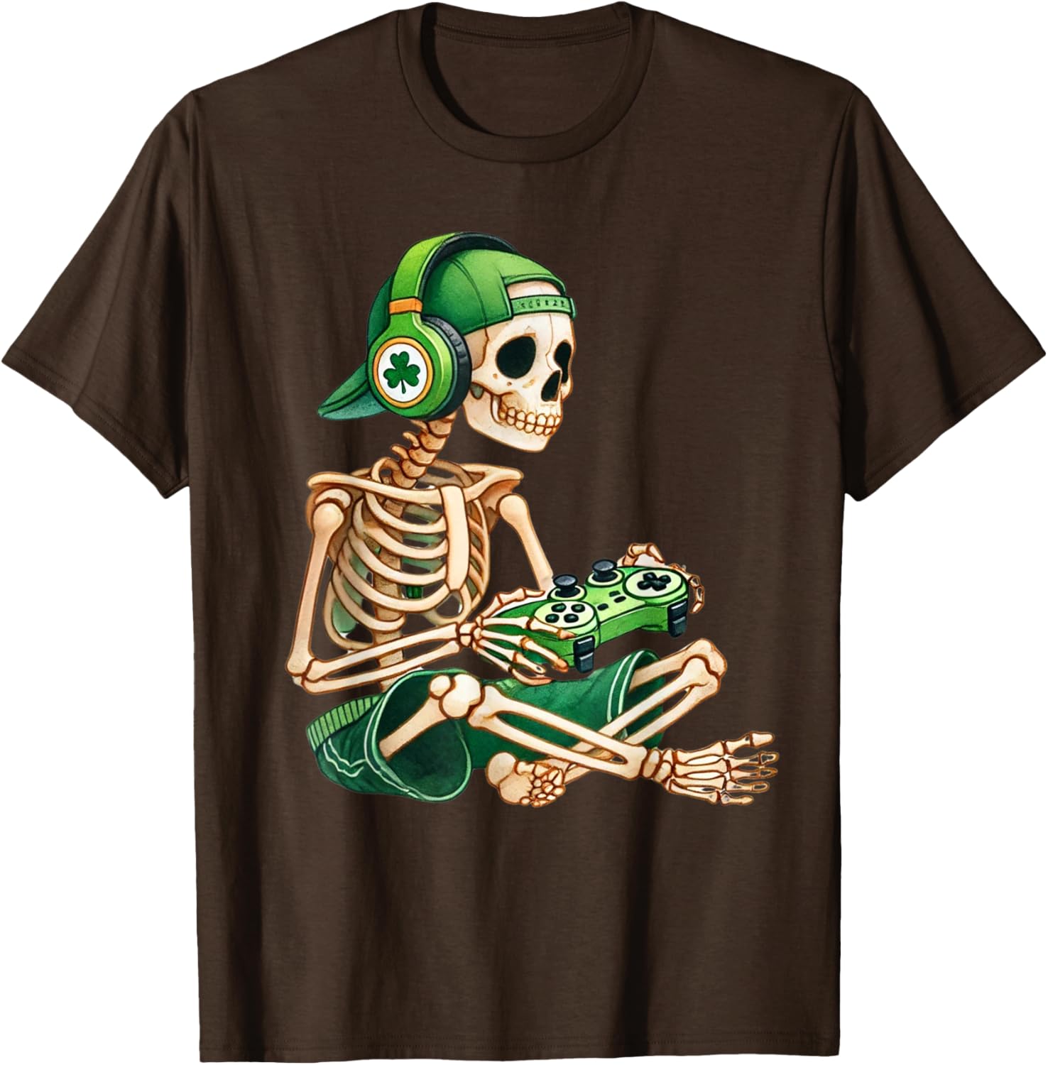 St Patricks Day Skeleton Leprechaun Gamer T-Shirt for Boys - 1