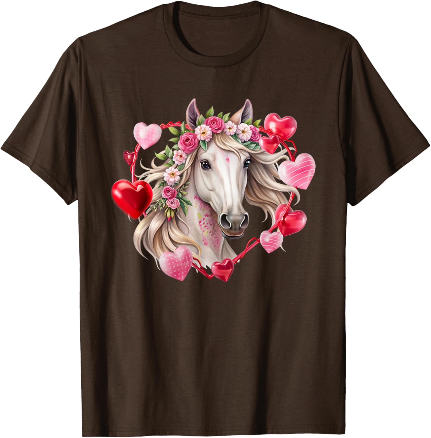 Happy Valentine's Day Equestrian T-Shirt with Horse and Hearts Design - 5