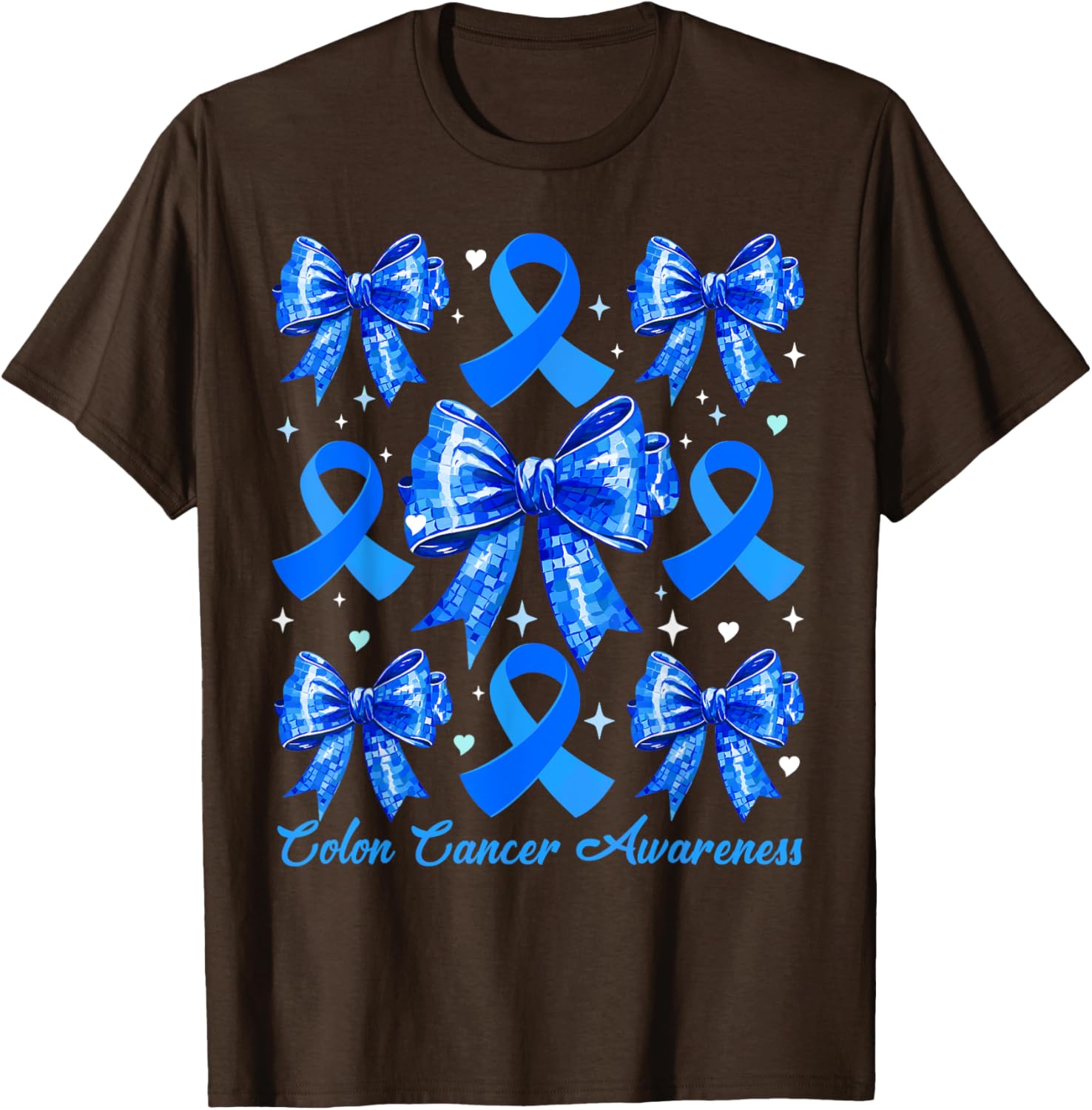 Retro Coquette Blue Ribbon T-Shirt for Women's Colon Cancer Awareness - 20