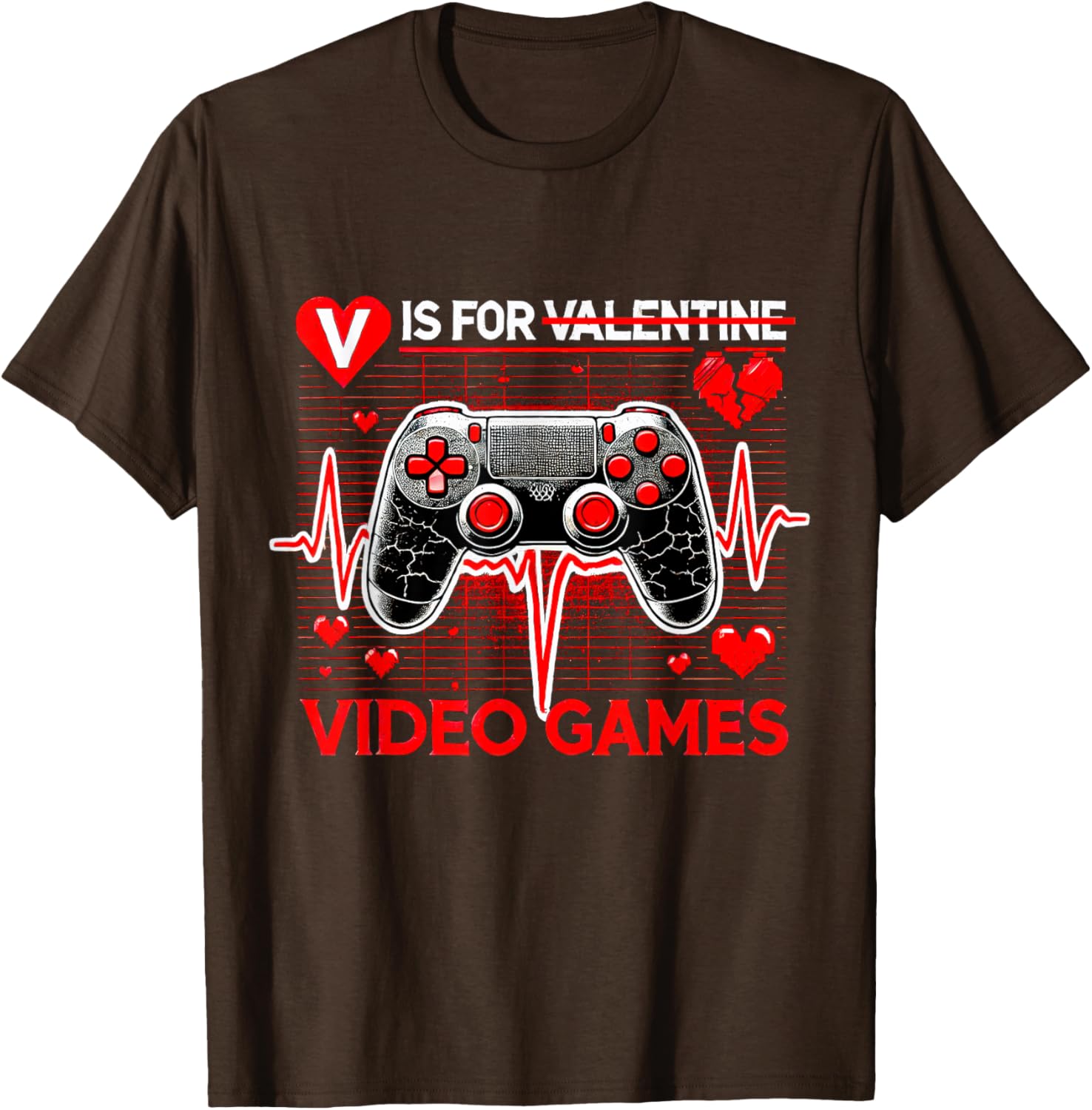 V Is For Video Games Heartbeat Valentine's Day T-Shirt for Gamers - 6