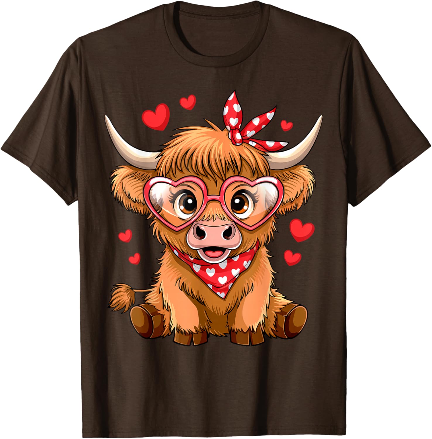 Funny Highland Cow Valentine's Day T-Shirt with Heart Design for Women - 12