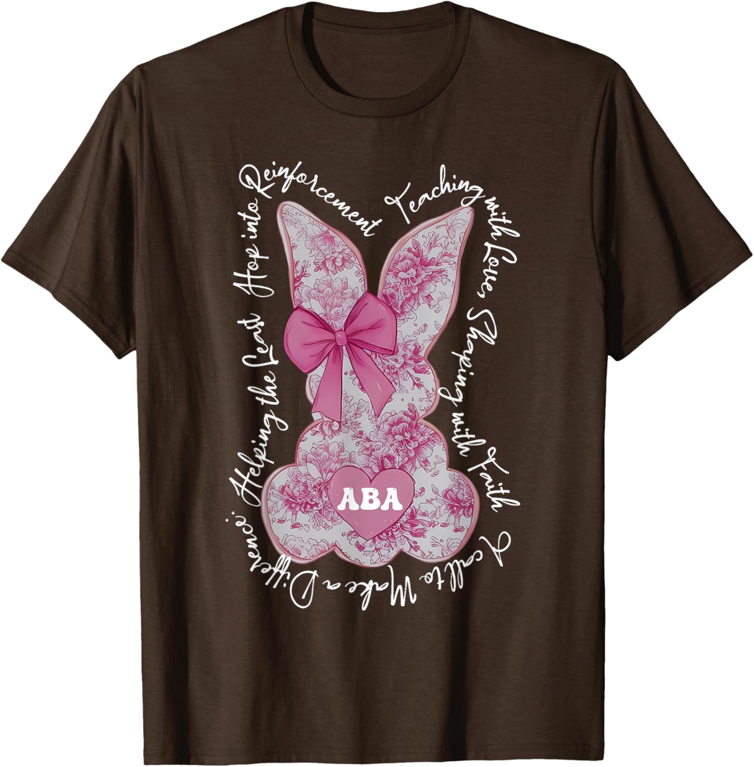 Coquette Pink Floral Bunny Easter T-Shirt for ABA Therapists and RBTs - 15