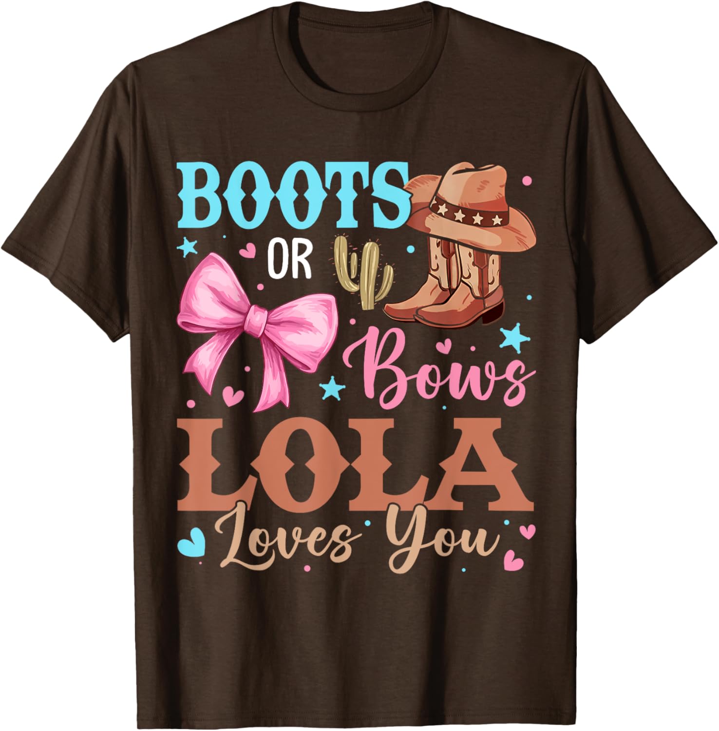 Boots or Bows Gender Reveal T-Shirt for Fun Celebrations by Lola Loves You - 10