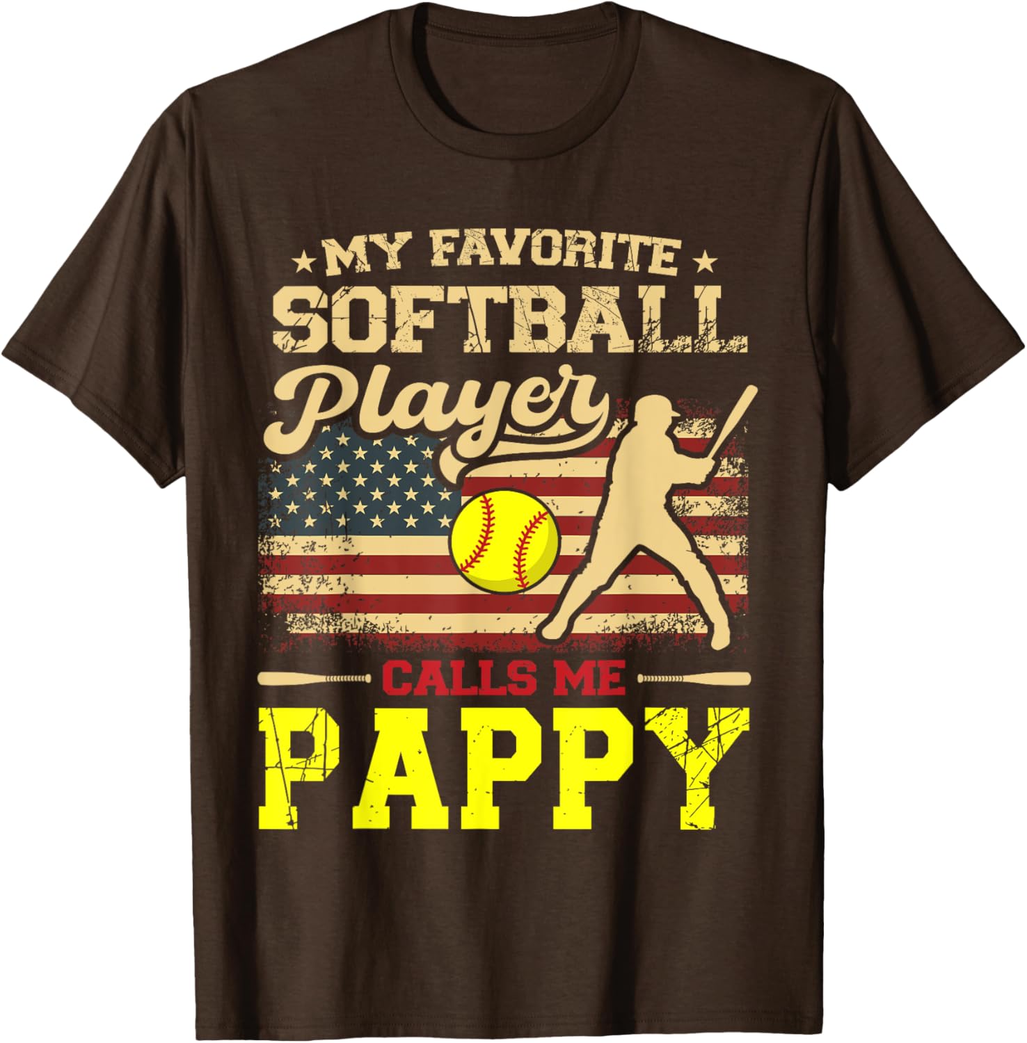 My Favorite Softball Player Calls Me Pappy US Flag T-Shirt for Fans - 12