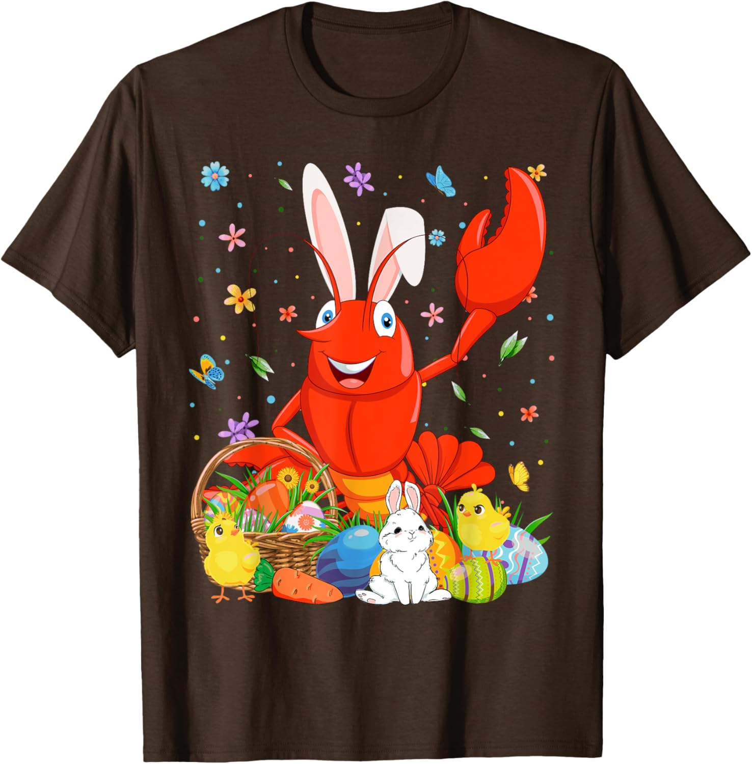 Cute Crawfish Bunny Ears Easter Eggs Basket T-Shirt for Happy Easter Day - 1