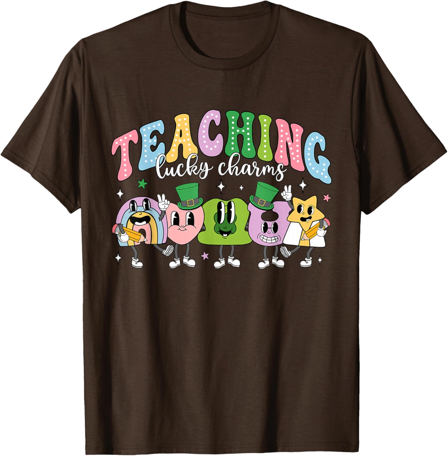 Funny Retro St Patricks Day T-Shirt for Teachers with Lucky Charms Design - 1