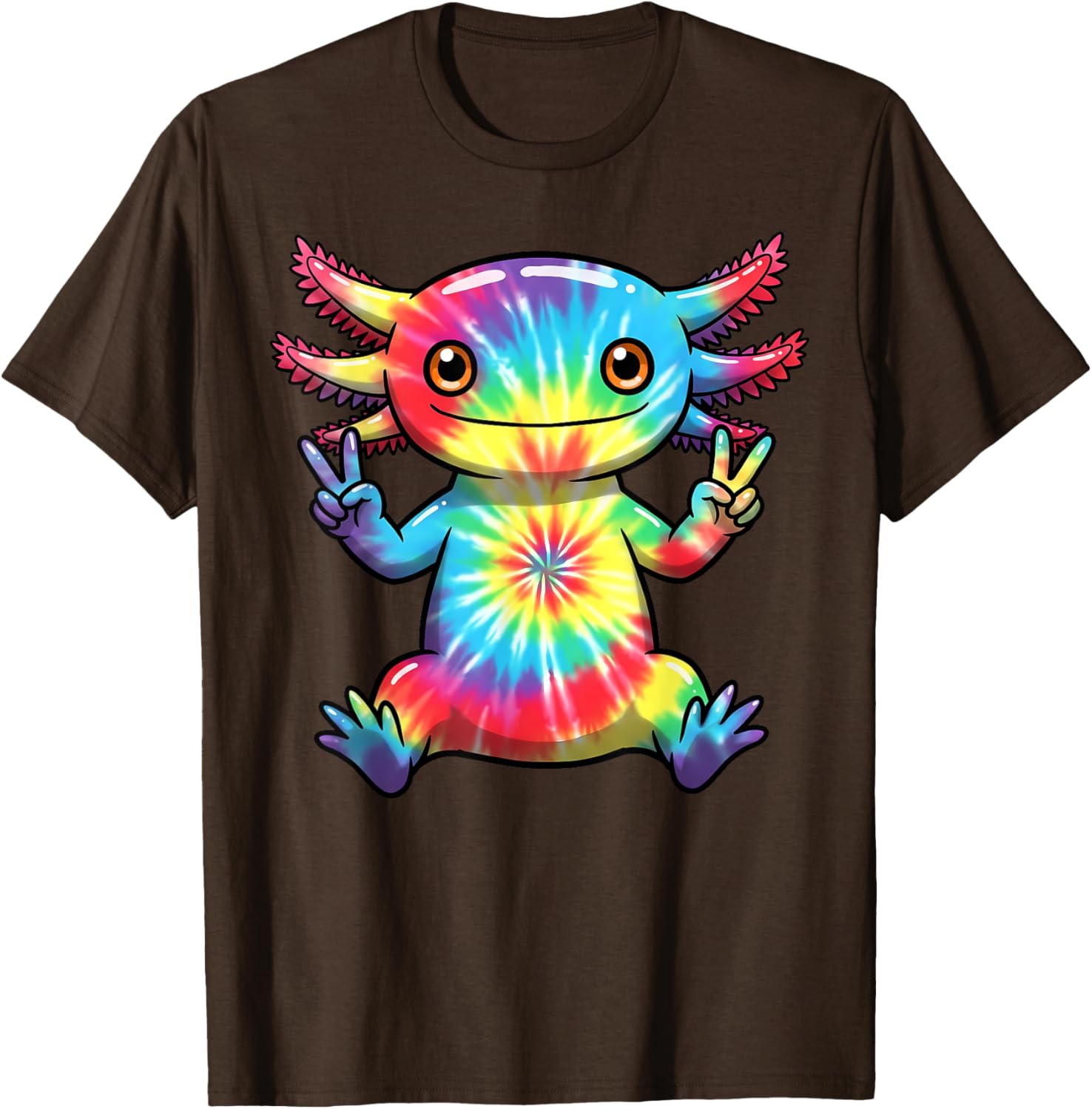 Cute Axolotl Peace Sign Tie-Dye T-Shirt for Colorful Hippie Vibes - 21