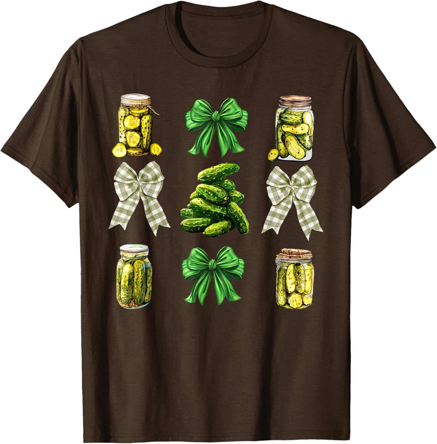 Cute Pickle Jar Coquette Bow Cucumber T-Shirt for Garden Lovers - 4