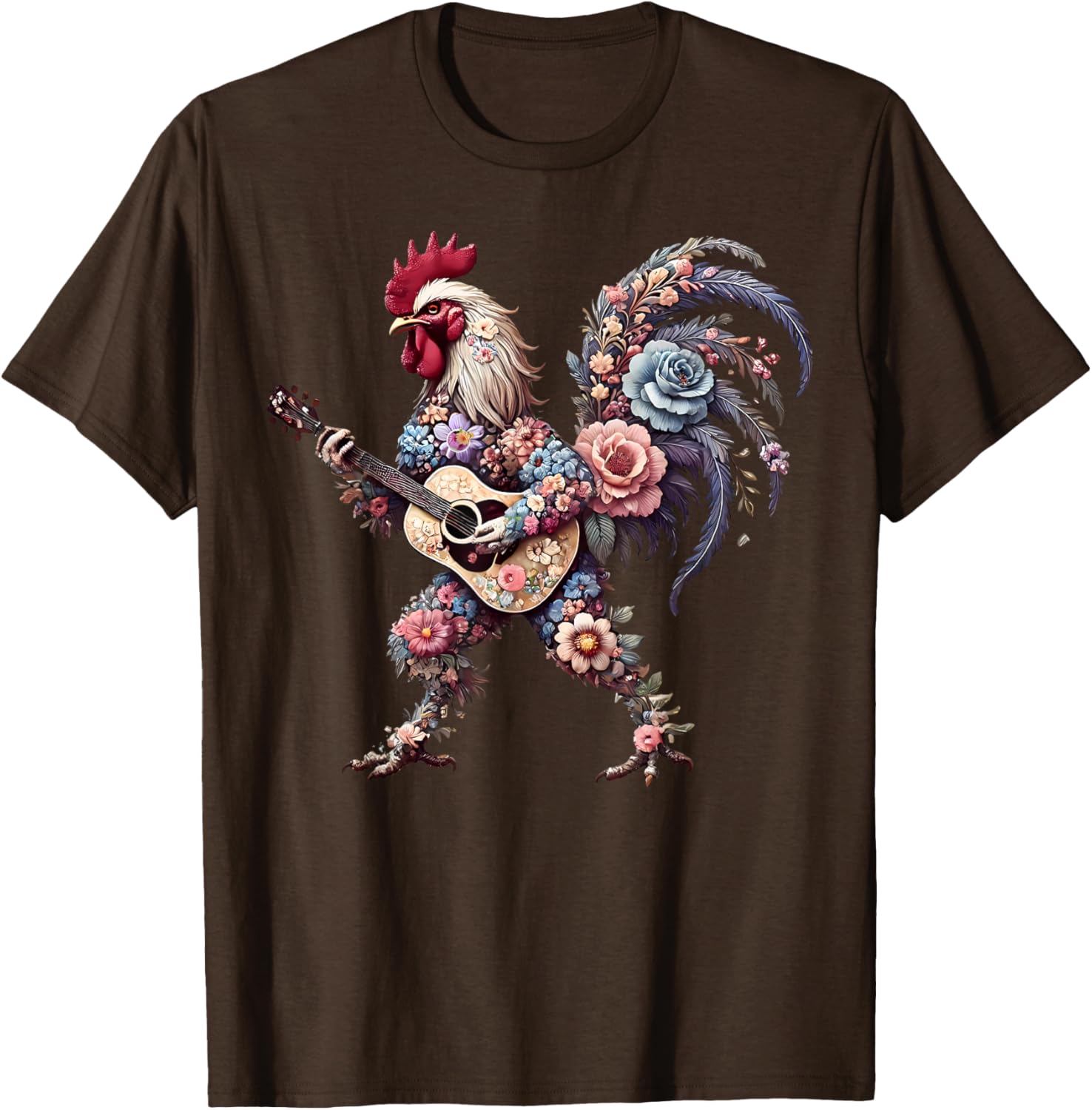Funny Floral Rooster Guitarist T-Shirt Perfect for Music Lovers - 2