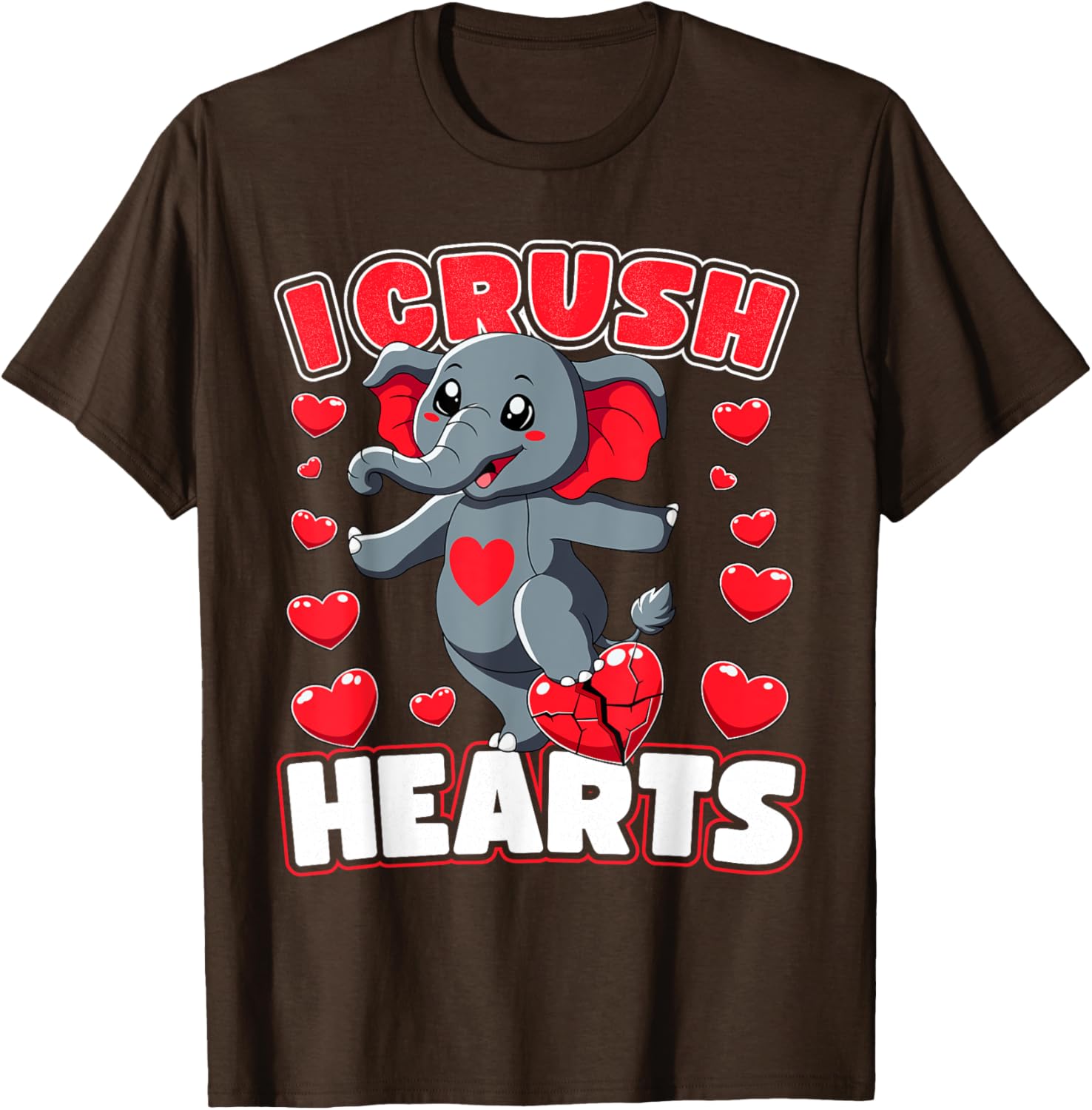 I Crush Hearts Elephant Valentine's Day T-Shirt for Boys and Toddlers - 17
