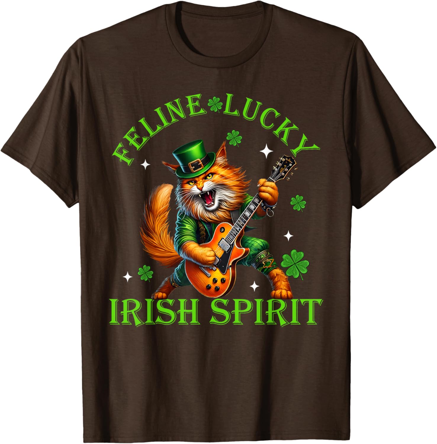 Feline Lucky St. Patrick's Day Cat Rocker T-Shirt for Men, Women, Kids - 4