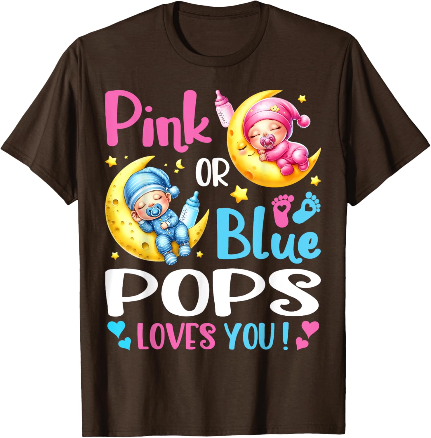 Gender Reveal T-Shirt for Kids in Pink or Blue with Pops Loves You Design - 9