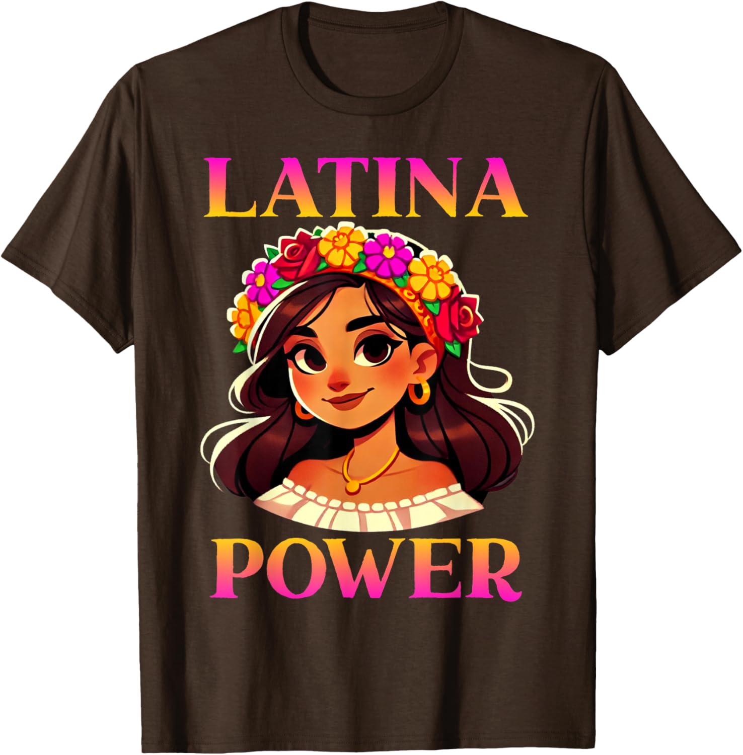 Latina Power Floral Headband T-Shirt for Proud Mexican Women - 1