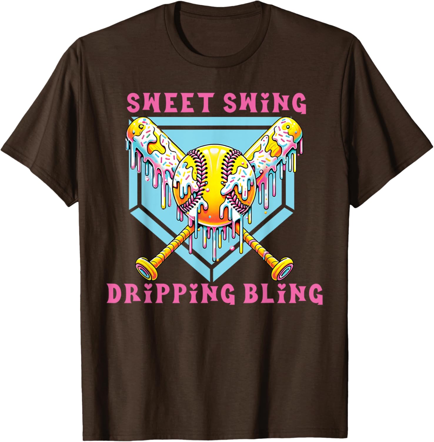 Sweet Swing Dripping Bling Softball Ice Cream Tee for Fun Play Days - 12