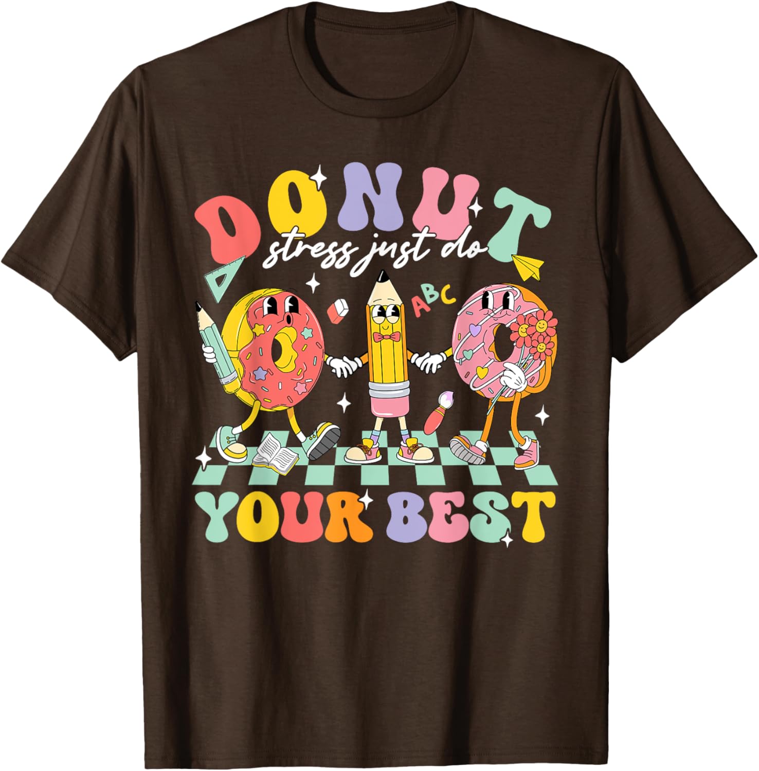 Groovy Donut Stress Test Day T-Shirt for Kids and Teachers Fun Style - 12