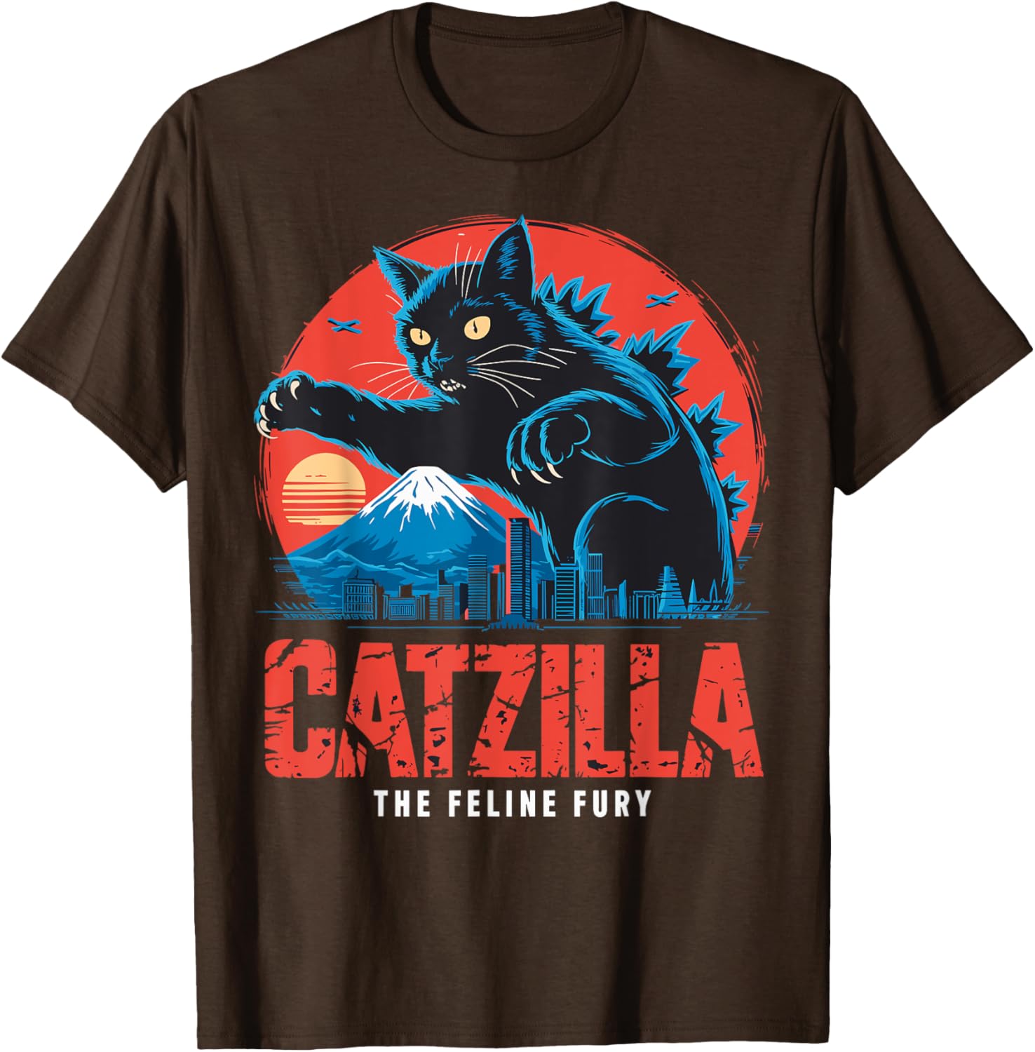 Catzilla Black Cat Vintage T-Shirt for Cat Lovers in Japan Style - 1