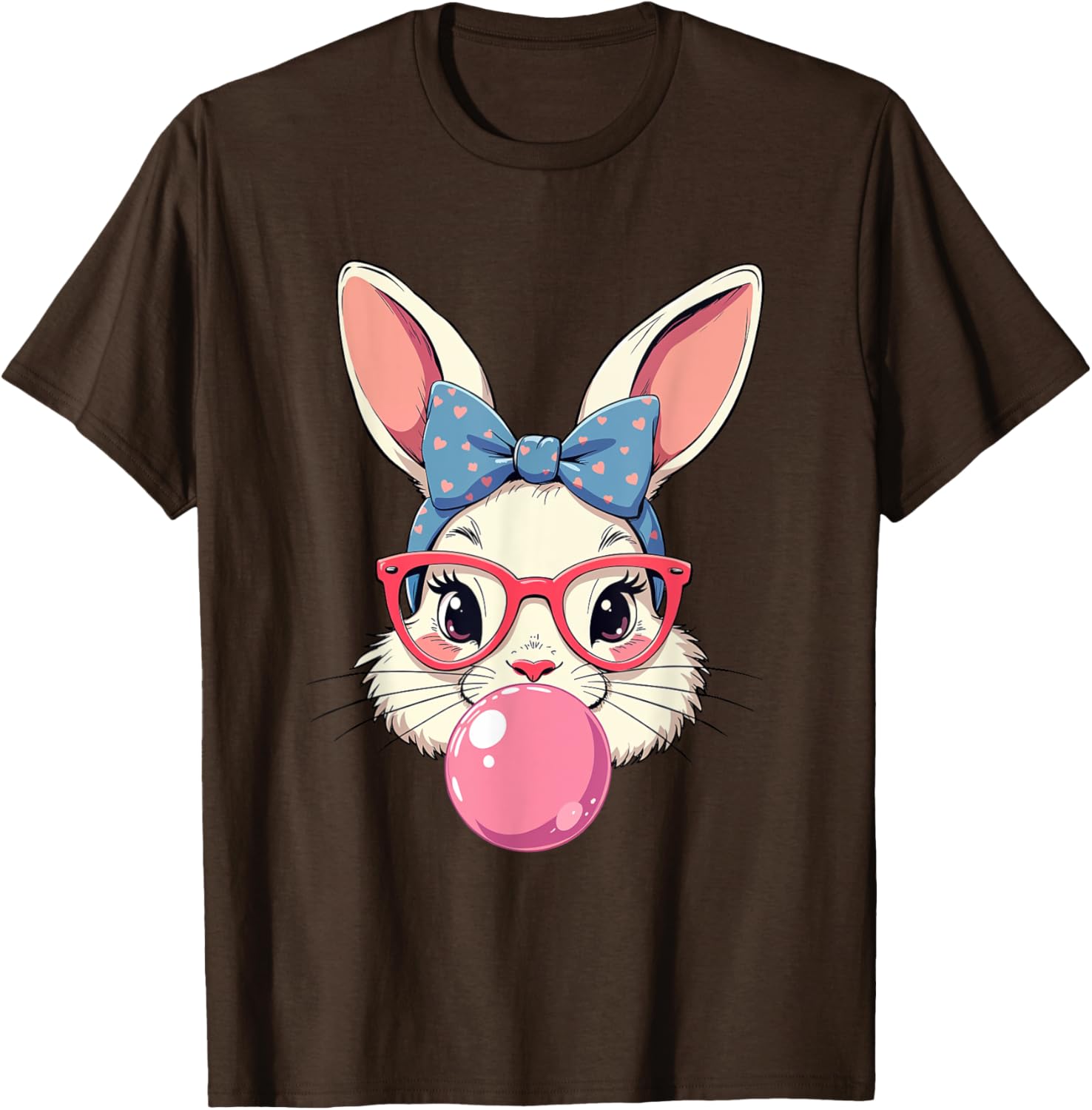 Cute Bunny Face T-Shirt with Heart Glasses and Bandana for Easter Fun - 18