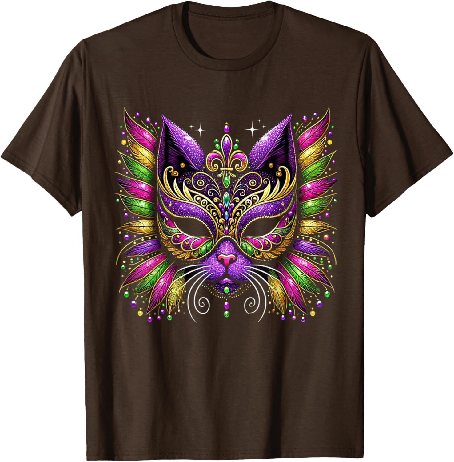 Mardi Gras Cat Mask T-Shirt for Women and Kids Perfect for 2025 Celebrations - 6