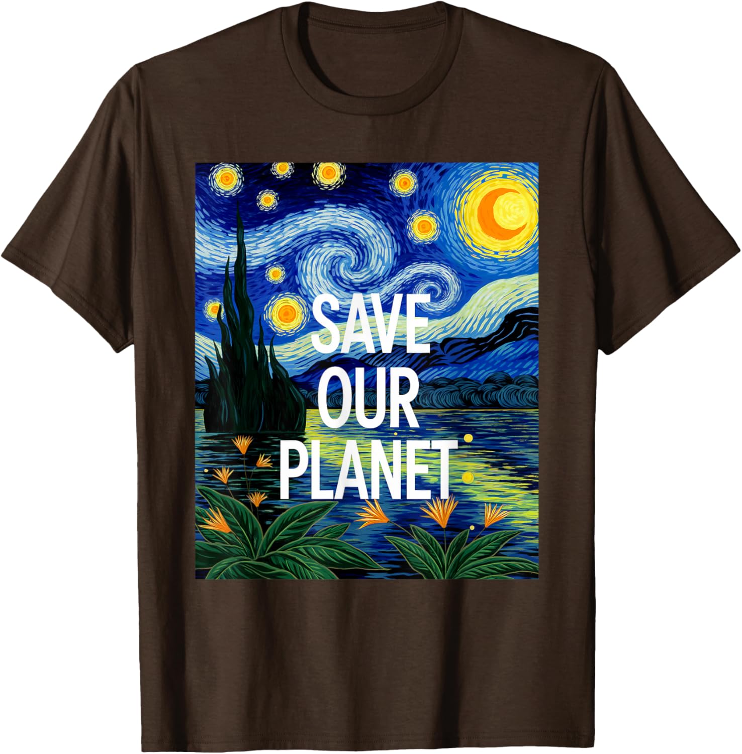 Save Our Planet Starry Night Nature Art T-Shirt for Eco Activists - 23