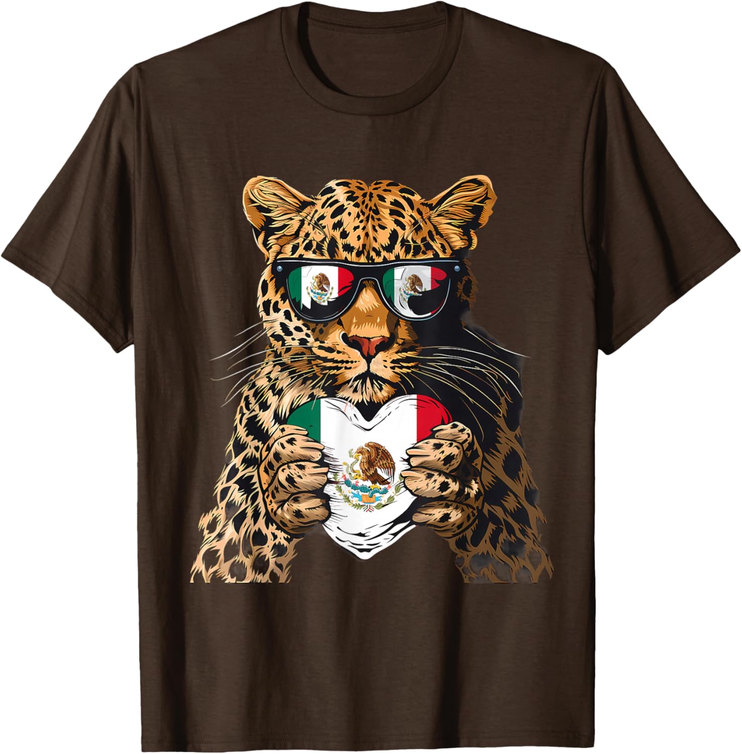 Mexico Flag Heart Leopard Sunglasses T-Shirt for Proud Mexican Roots - 11
