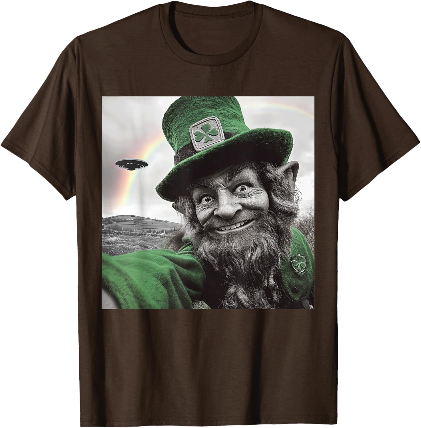 Funny St Patricks Day Rainbow Leprechaun UFO Selfie T-Shirt for Everyone - 10