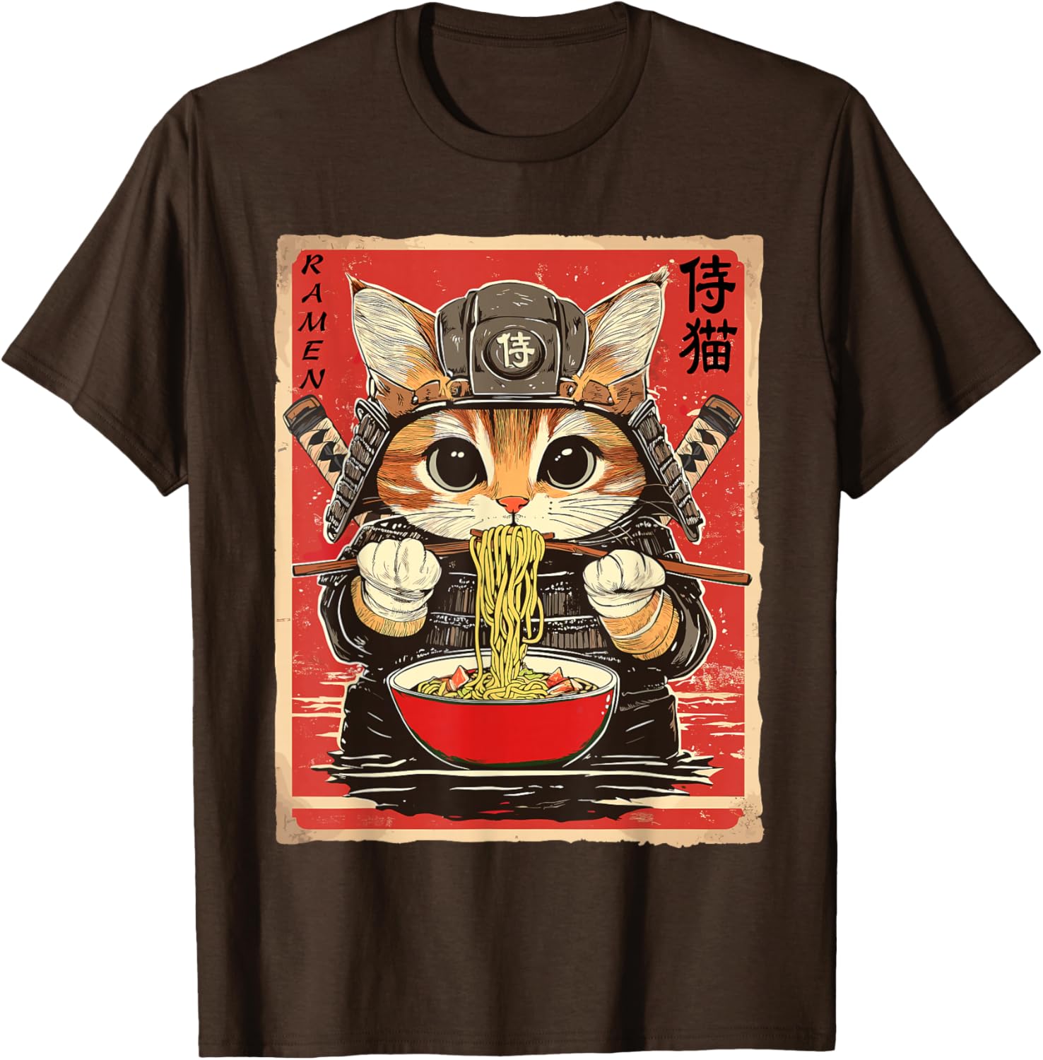 Japanese Samurai Ninja Cat Eating Ramen Funny T-Shirt for Cat Lovers - 16