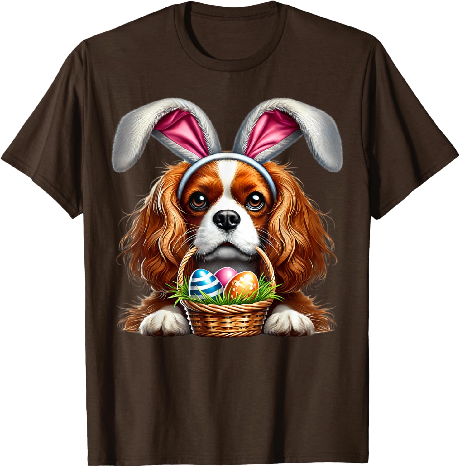 Cute Bunny Ear Cavalier King Charles Spaniel Easter Eggs T-Shirt - 14