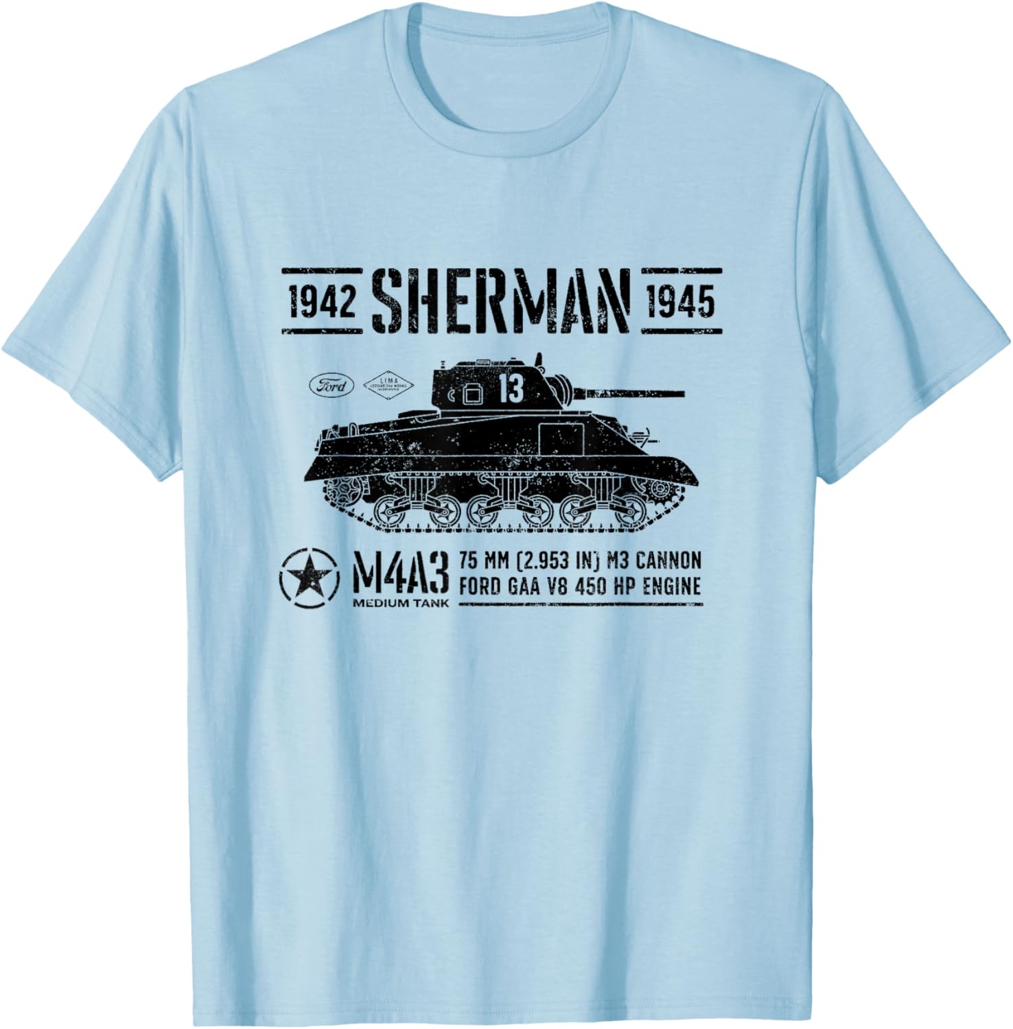 Sherman M4A3 WWII Vintage Tank T-Shirt for Military History Fans - 3