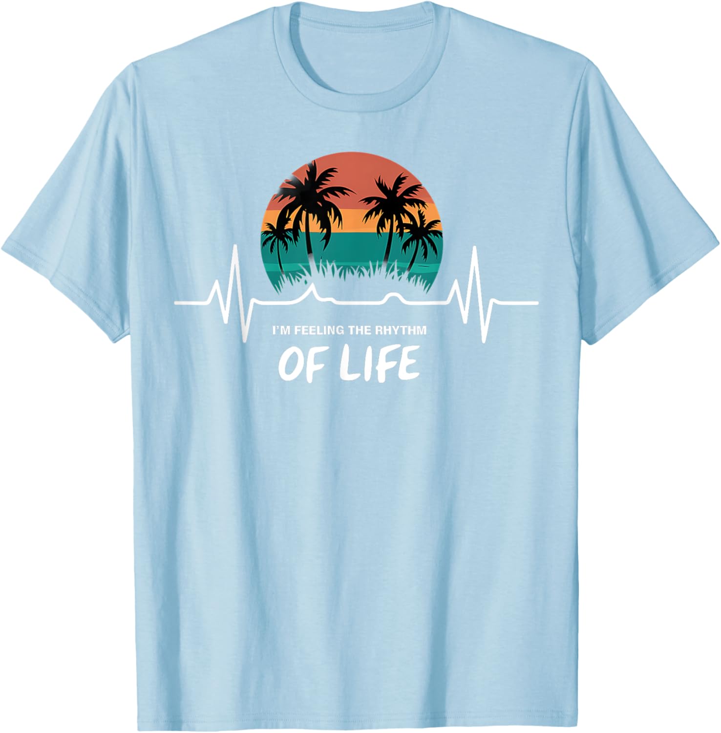 Palm Tree Sunset Heartbeat T-Shirt - Embrace the Rhythm of Life - 4