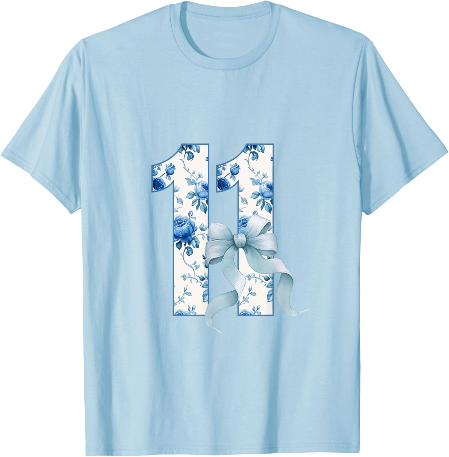 Adorable Birthday Girl Coquette Blue Bow T-Shirt for 11th Birthday Celebrations - 5