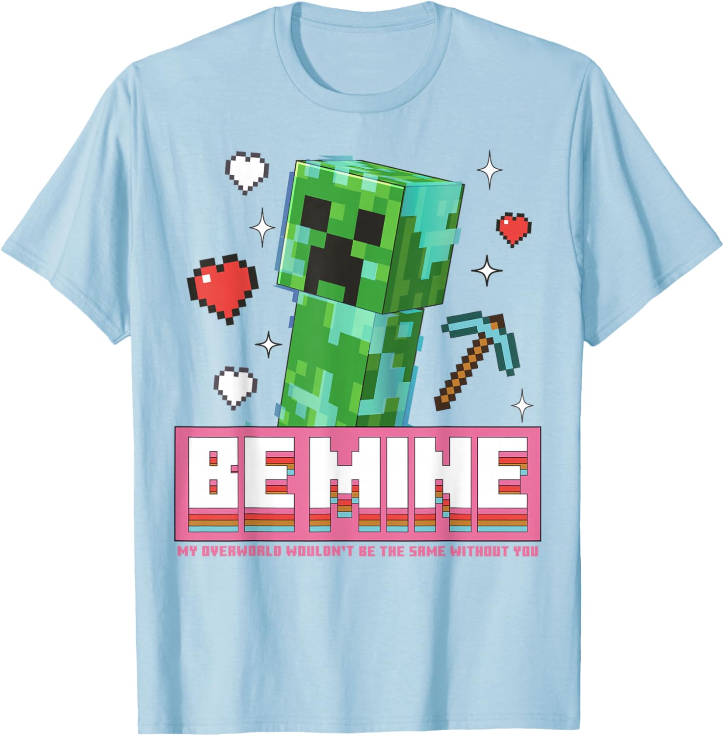 Minecraft Be Mine Valentine's Day Creeper Art T-Shirt for Gamers - 7