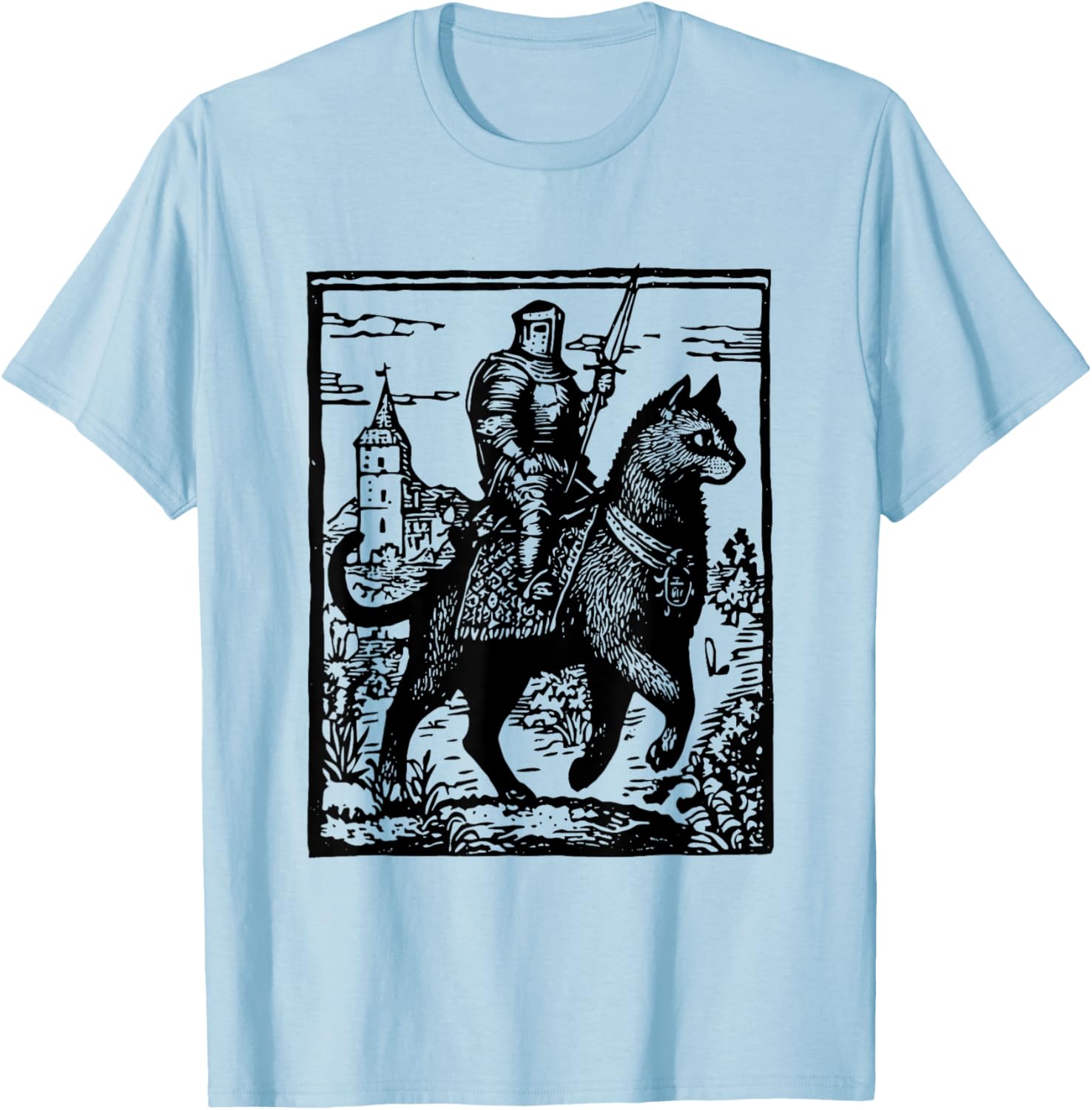 Funny 90s Knight Cat Rider T-Shirt | Retro Dark Art Cat Meme Tee - 3