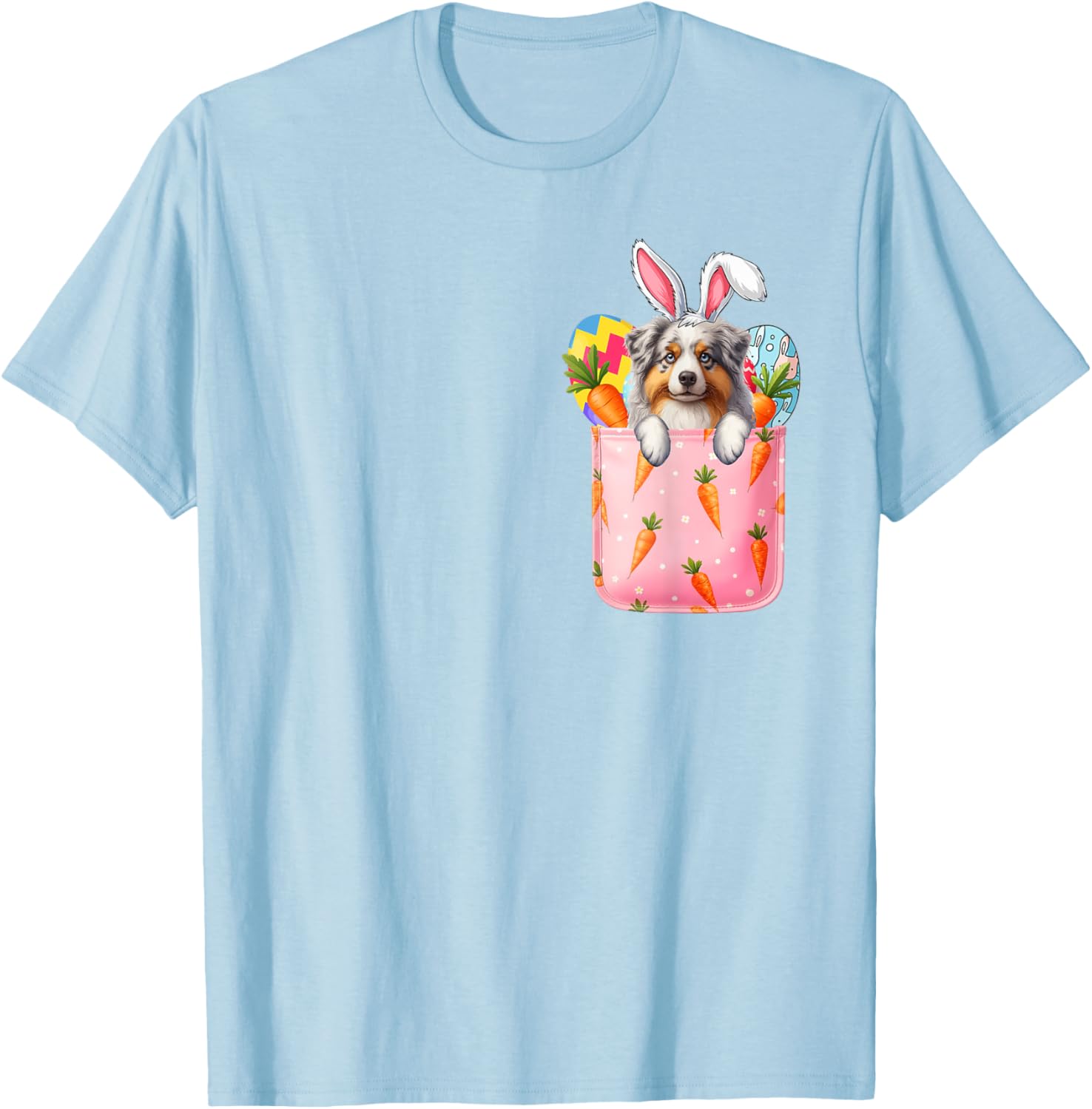 Easter Bunny Australian Shepherd Carrots Pocket T-Shirt for Pet Lovers - 10