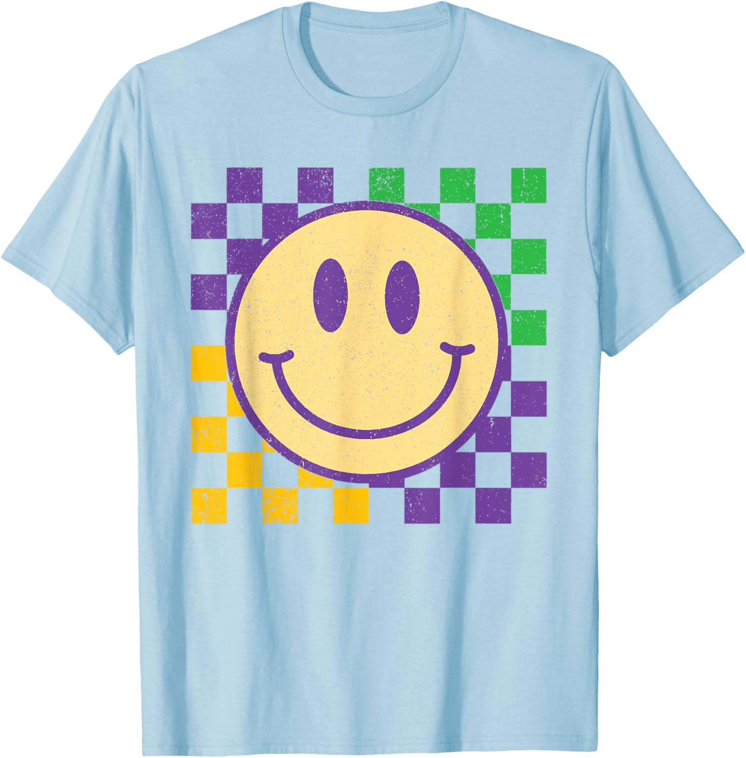 Groovy Mardi Gras Smile Face Checkered T-Shirt for Men, Women, Kids - 2
