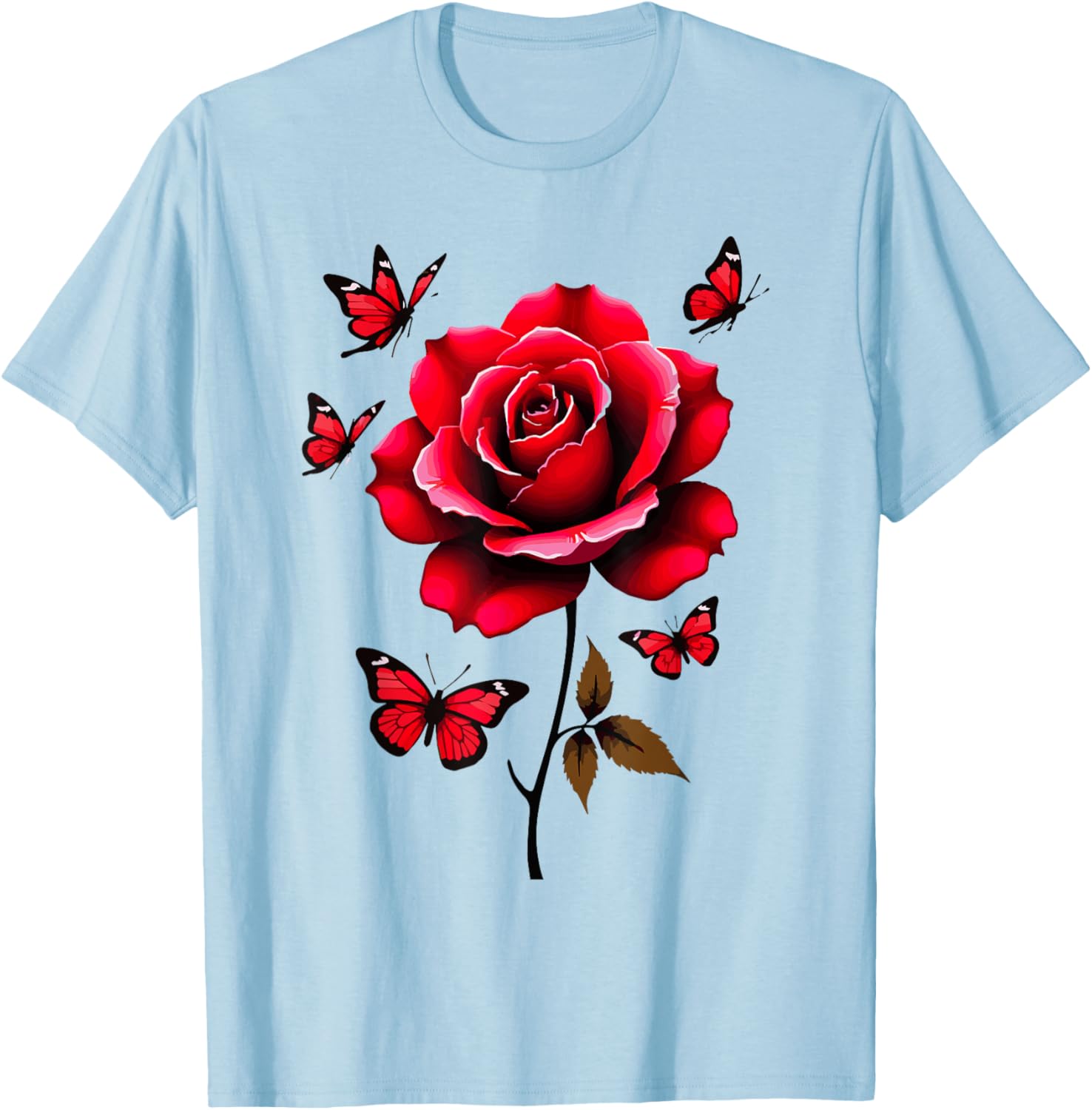 Red Rose and Butterflies Floral Spring T-Shirt for Aesthetic Lovers - 20