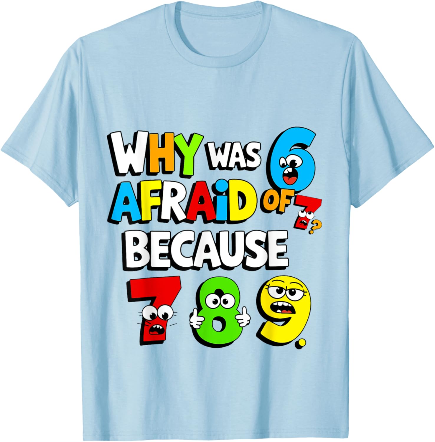 Funny Math Day T-Shirt Kids Why Was 6 Afraid of 7 Costume - 14