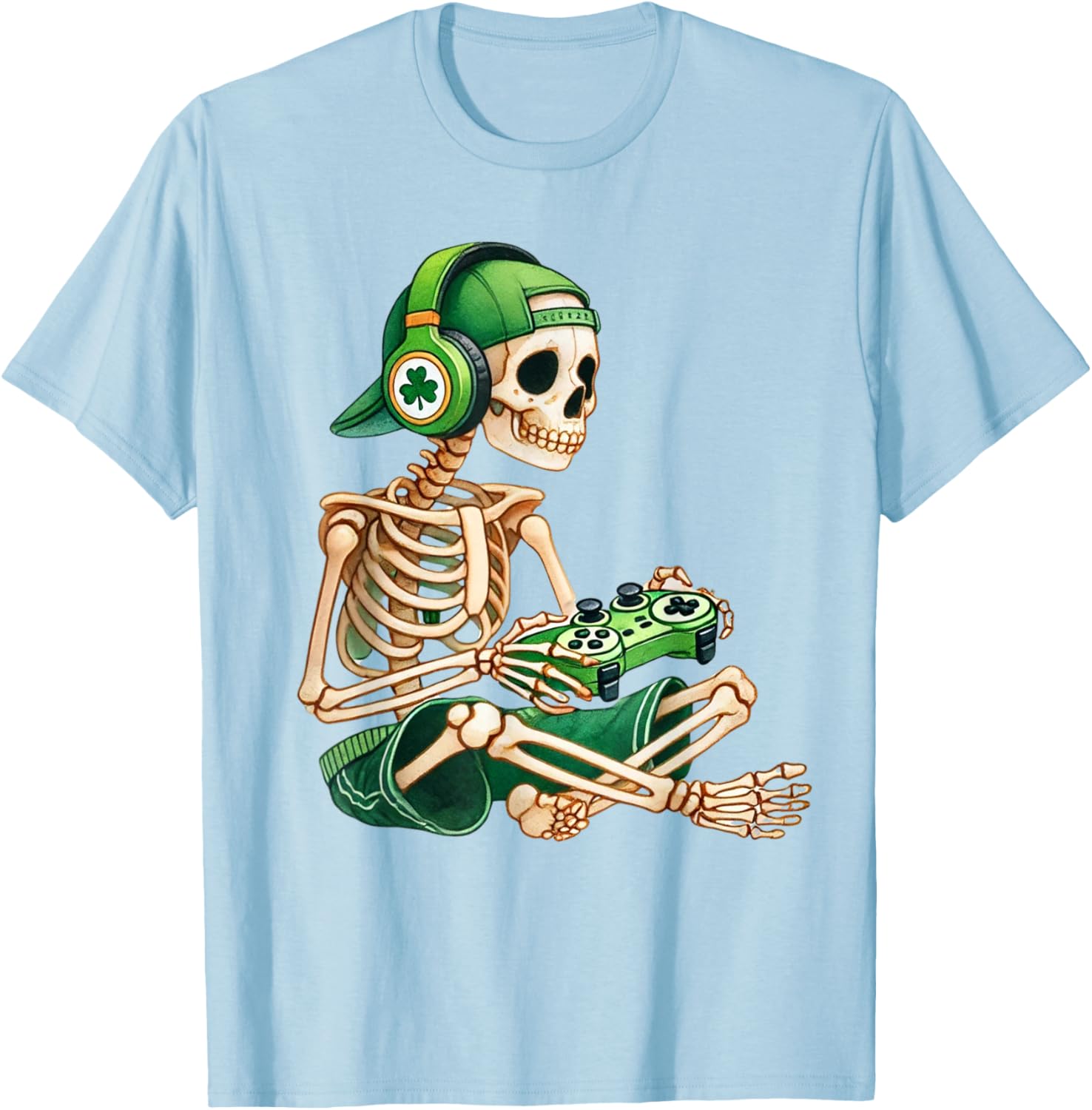 St Patricks Day Skeleton Leprechaun Gamer T-Shirt for Boys - 8