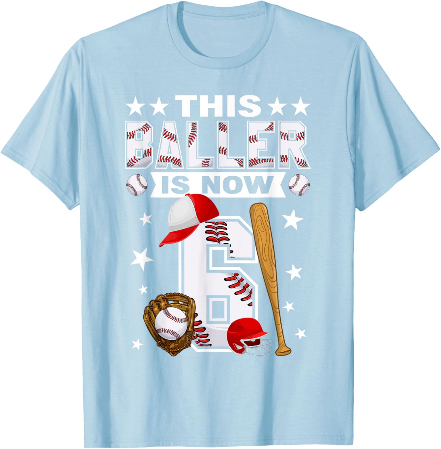 Cute 6 Year Old Baseball Lovers Boys T-Shirt for Kids Fun Style - 17