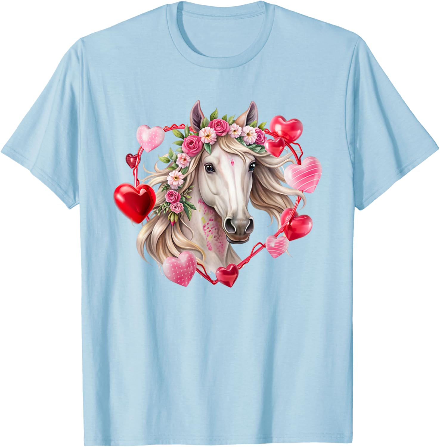 Happy Valentine's Day Equestrian T-Shirt with Horse and Hearts Design - 23