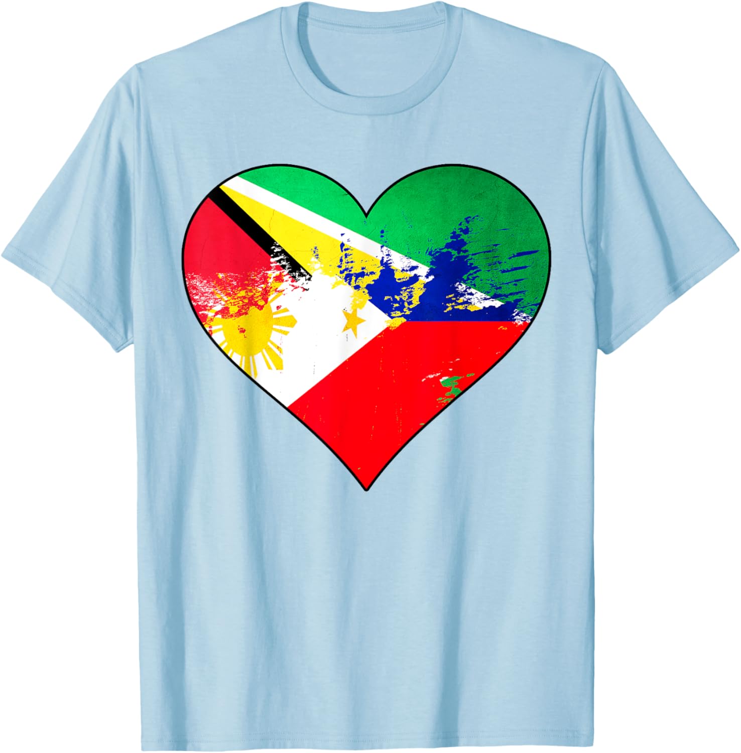 Guyanese and Filipino Heart Heritage Flag T-Shirt for Pride and Comfort - 5