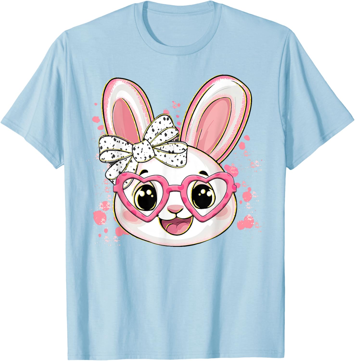 Happy Easter Bow Bunny Glasses T-Shirt for Women and Girls - 15