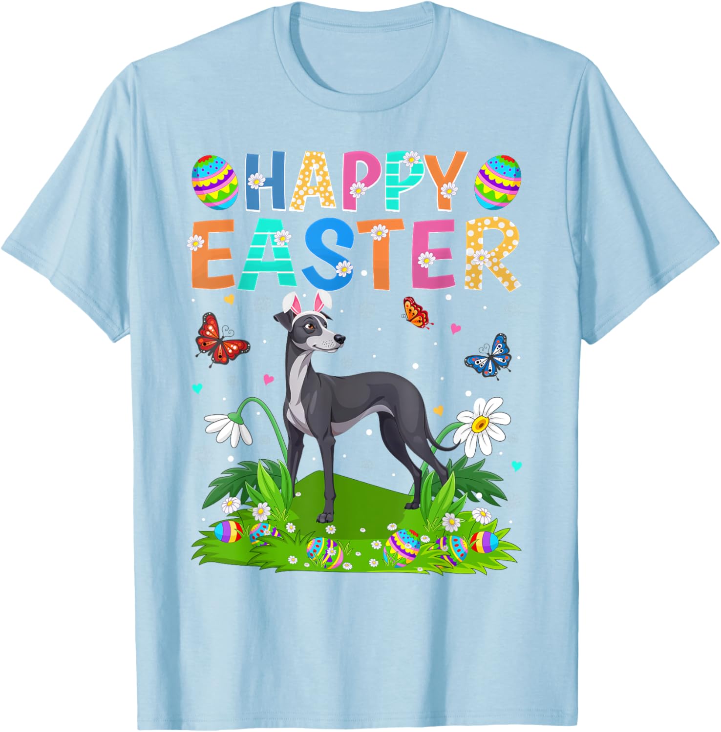 Greyhound Easter Egg Hunt T-Shirt with Bunny Ears for Dog Lovers - 11