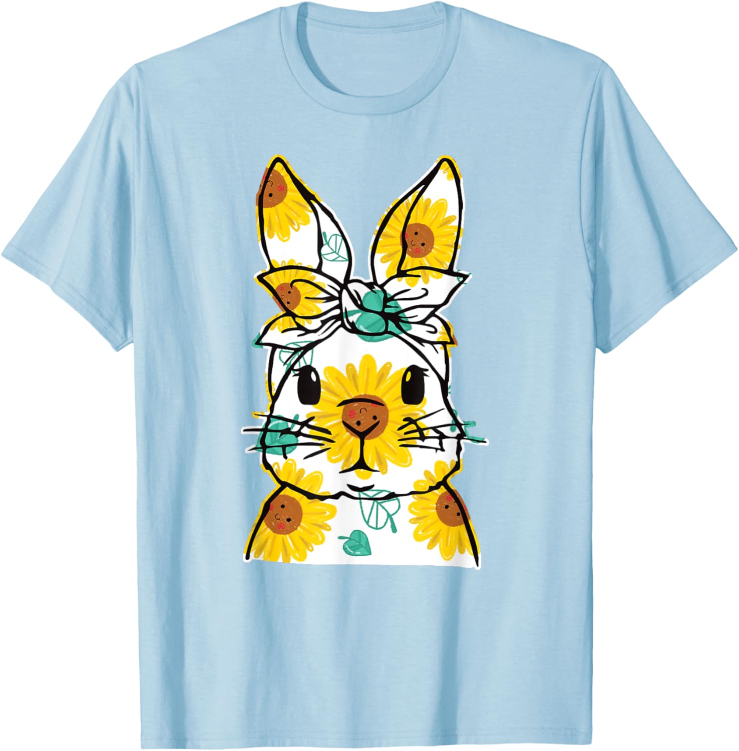 Happy Easter Bunny Sunflower Women's T-Shirt Cute Rabbit Face Design - 10