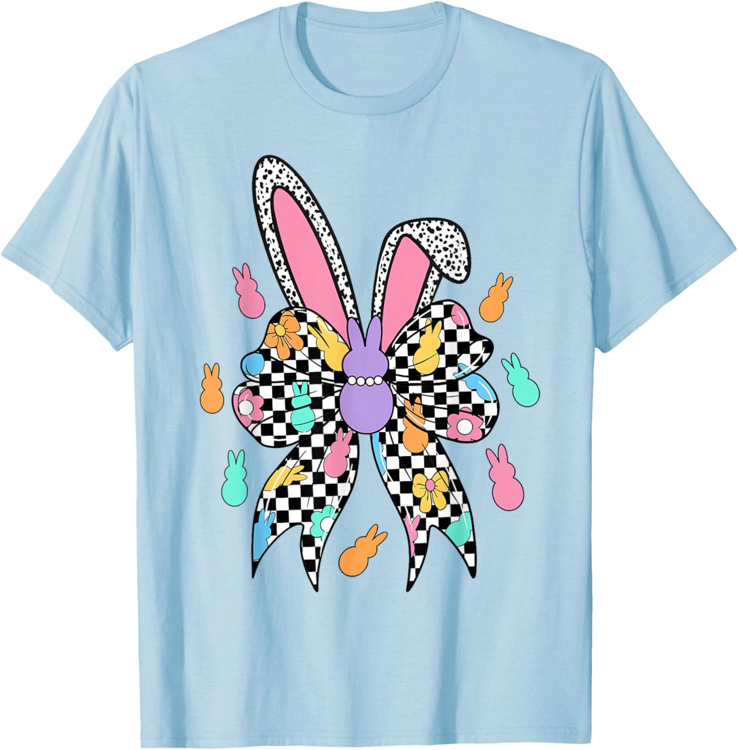 Happy Easter Bunny Bow Ears T-Shirt for Women and Girls – Cute Coquette Style - 17