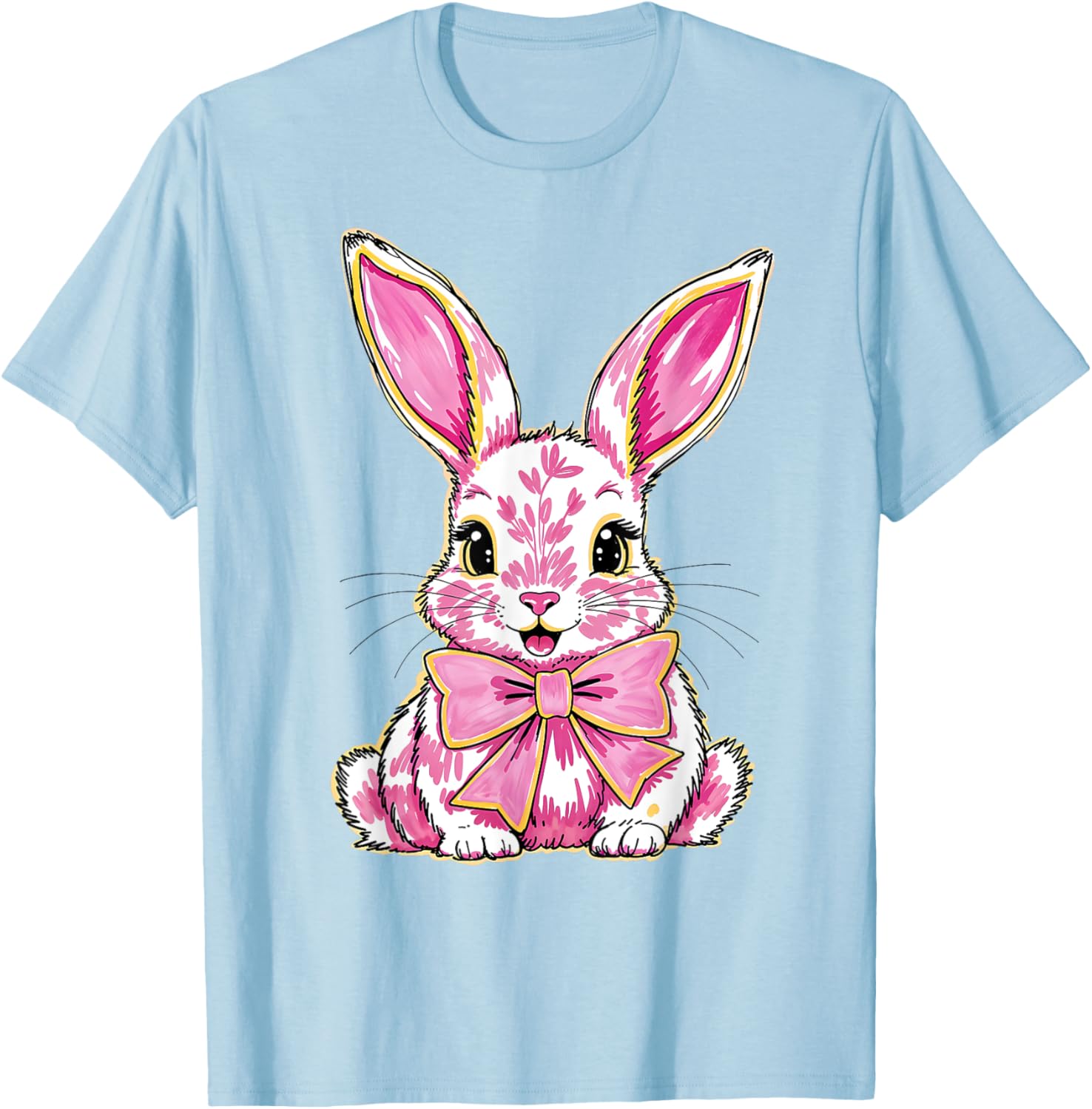 Adorable Pink Coquette Bow Happy Easter Bunny T-Shirt for Women & Teens - 1