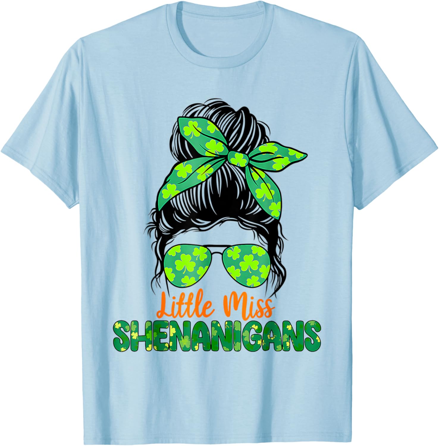 Messy Bun Little Miss Shenanigans St Patricks Day T-Shirt for Girls - 2