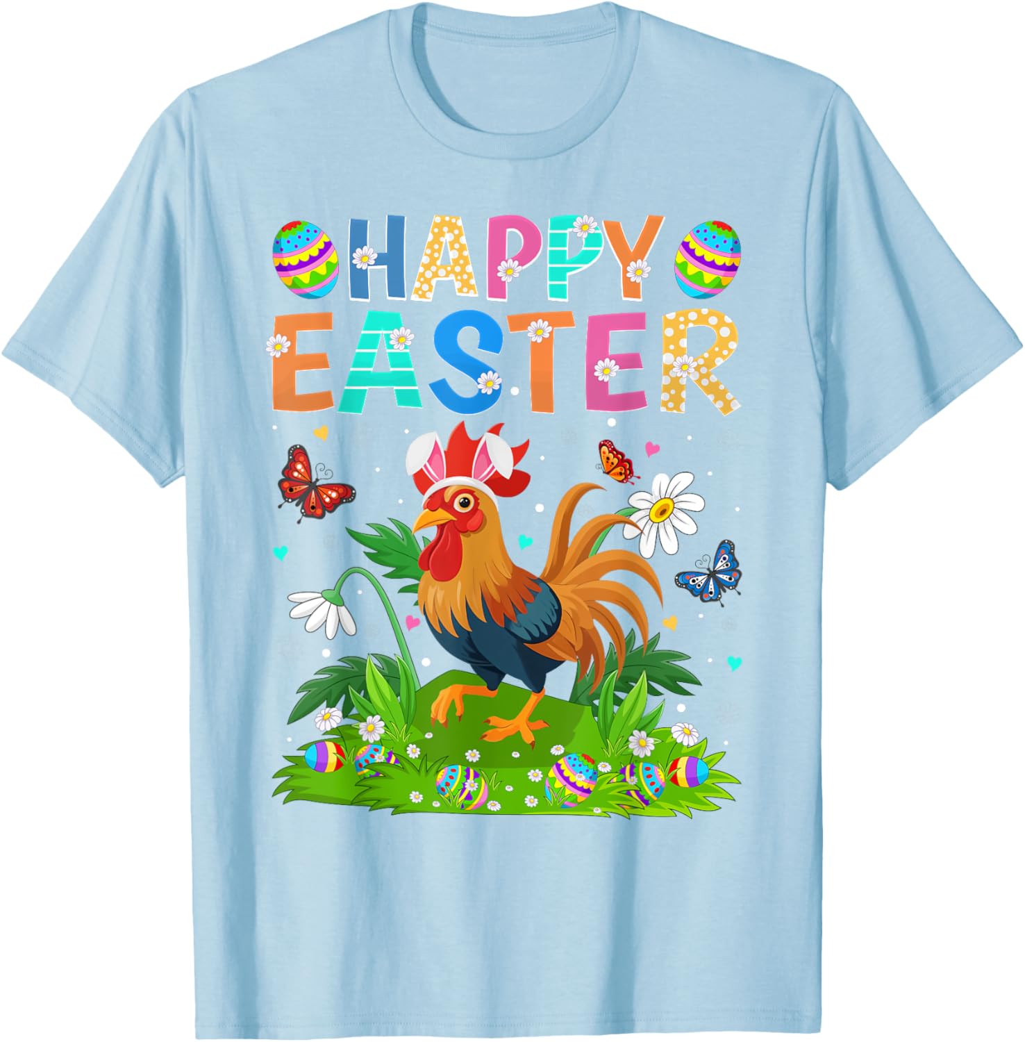 Rooster Happy Easter Egg Hunt Bunny Ear T-Shirt for Easter Sunday Fun - 21