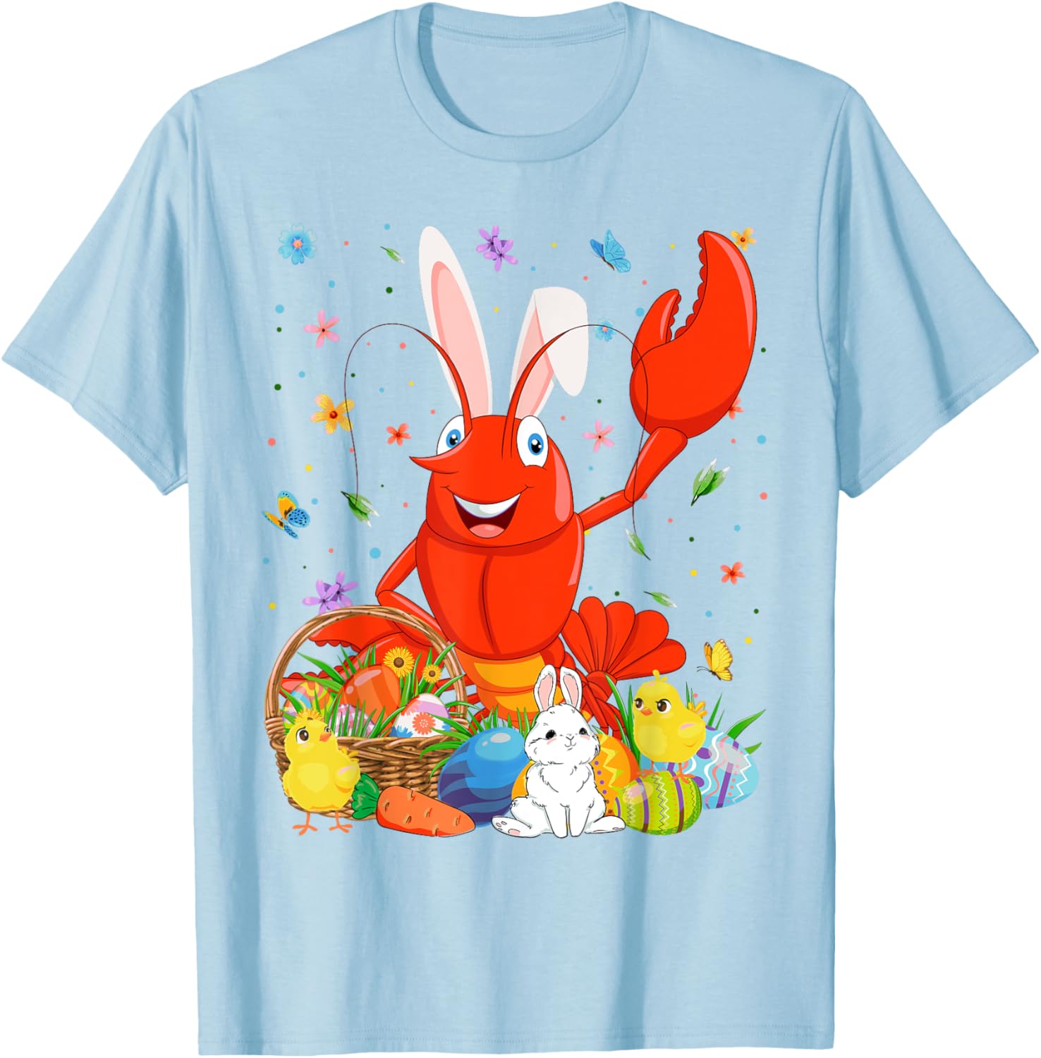 Cute Crawfish Bunny Ears Easter Eggs Basket T-Shirt for Happy Easter Day - 19