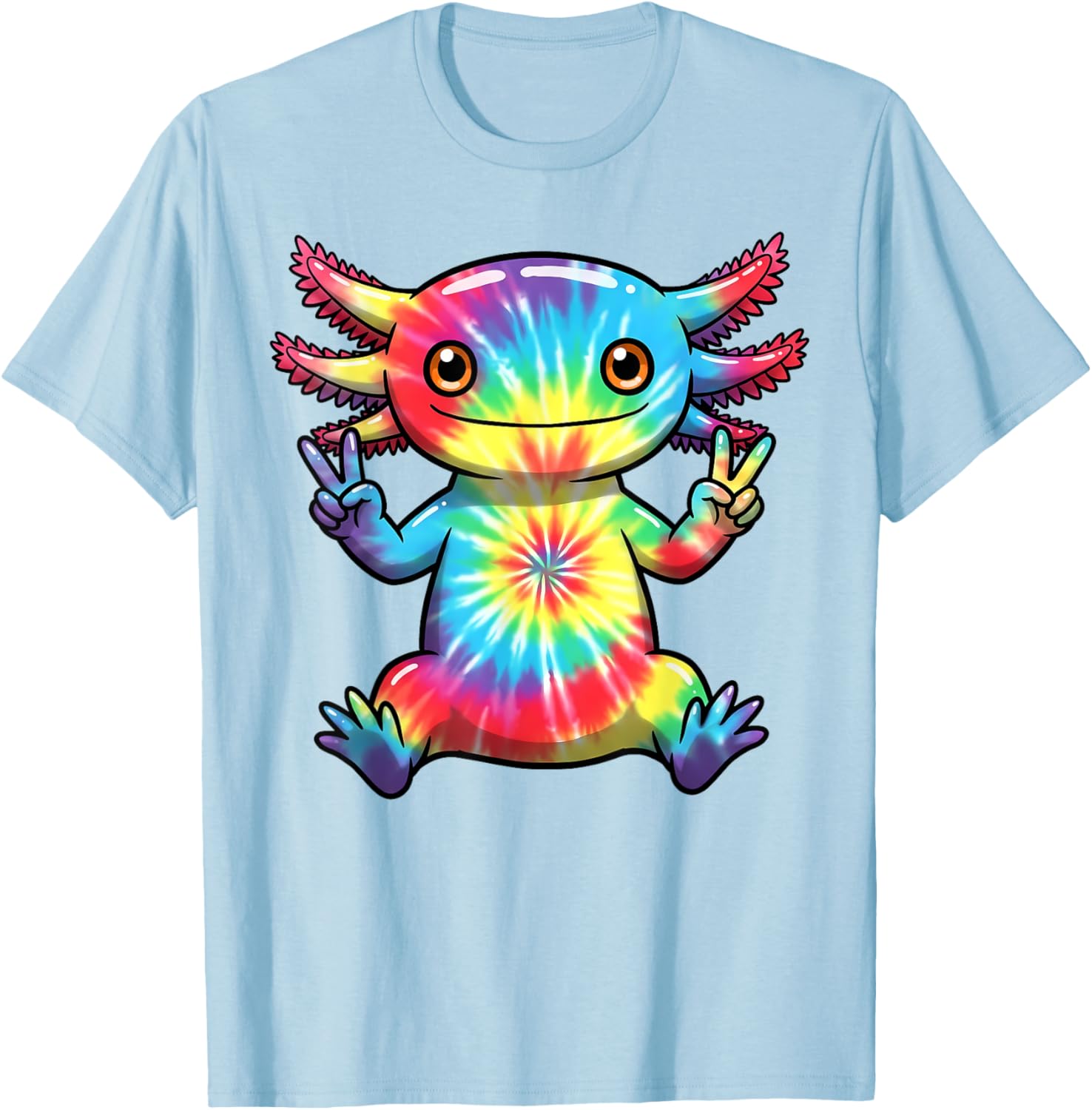 Cute Axolotl Peace Sign Tie-Dye T-Shirt for Colorful Hippie Vibes - 10