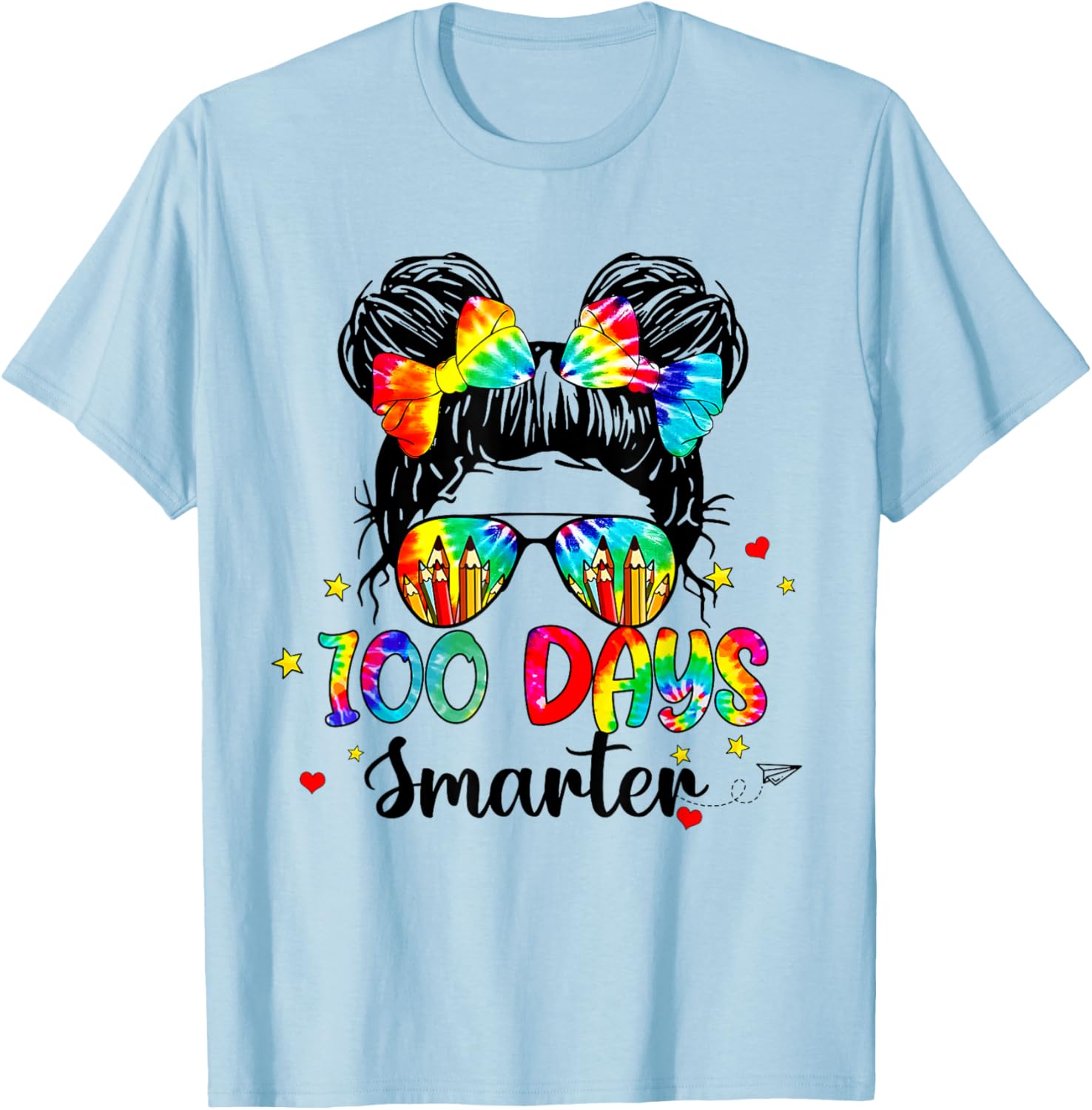 Cute Tie Dye Messy Bun 100 Days of School Shirt for Kids - 4
